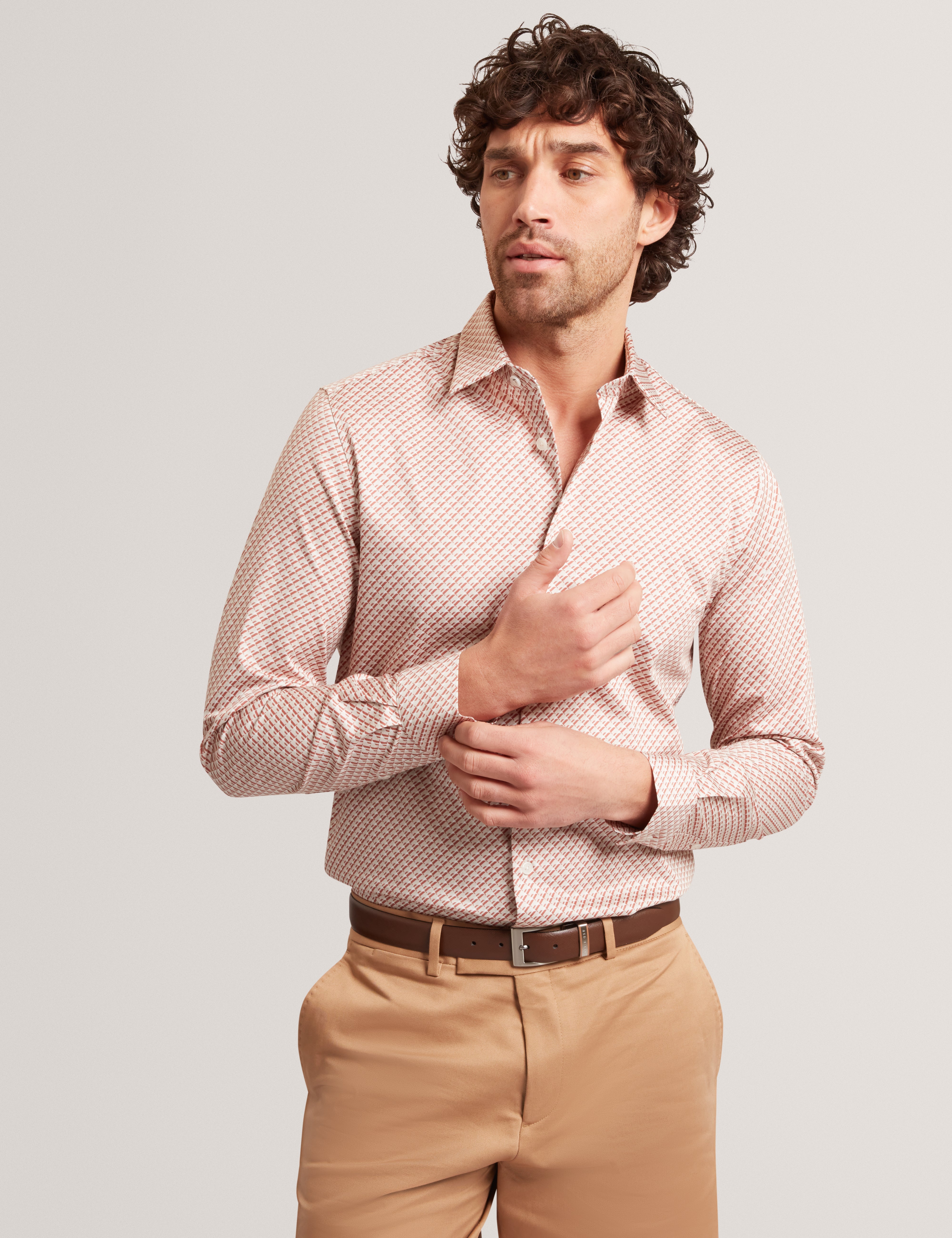 Grelish Ls Slim Micro Geo Shirt Stone