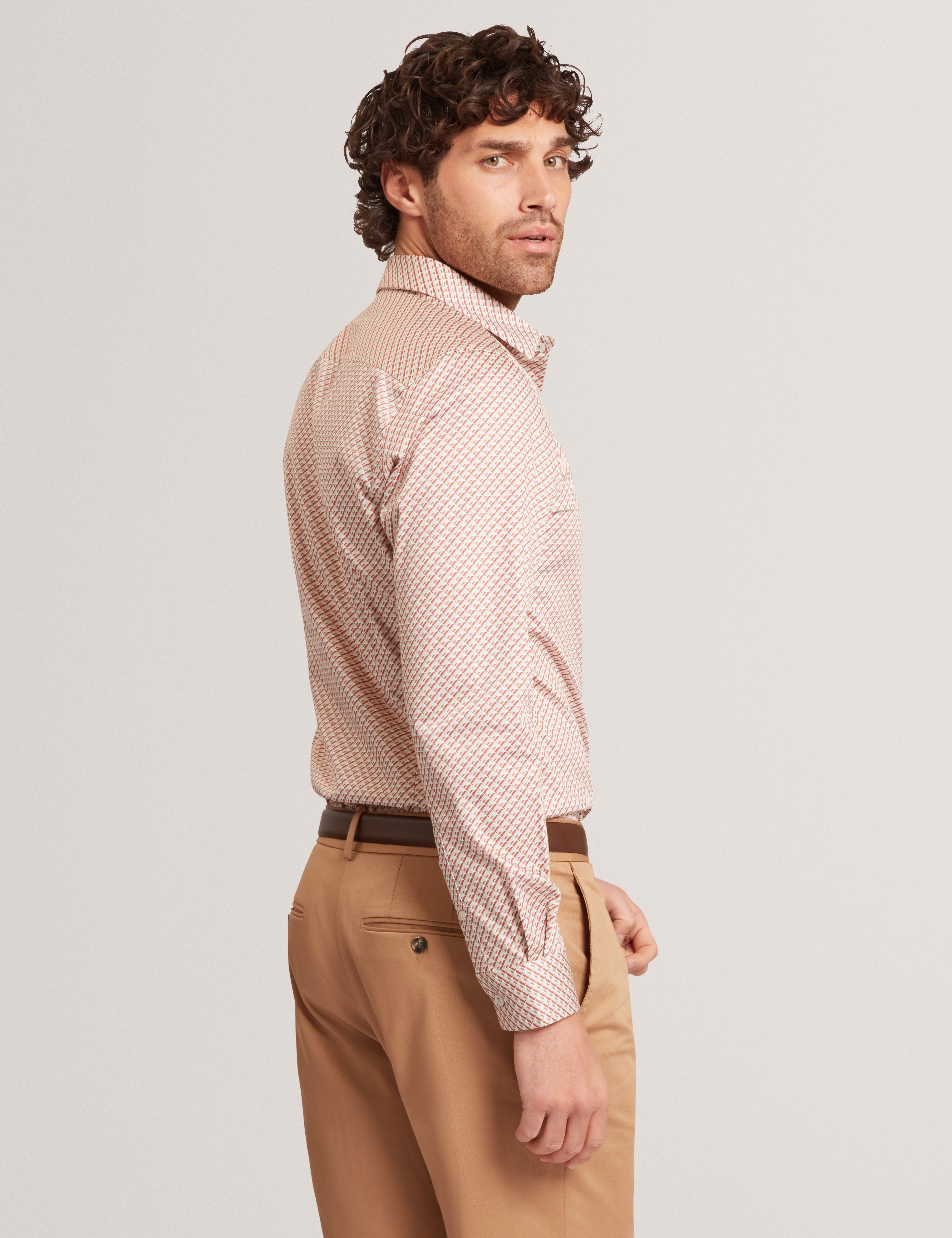Grelish Ls Slim Micro Geo Shirt Stone