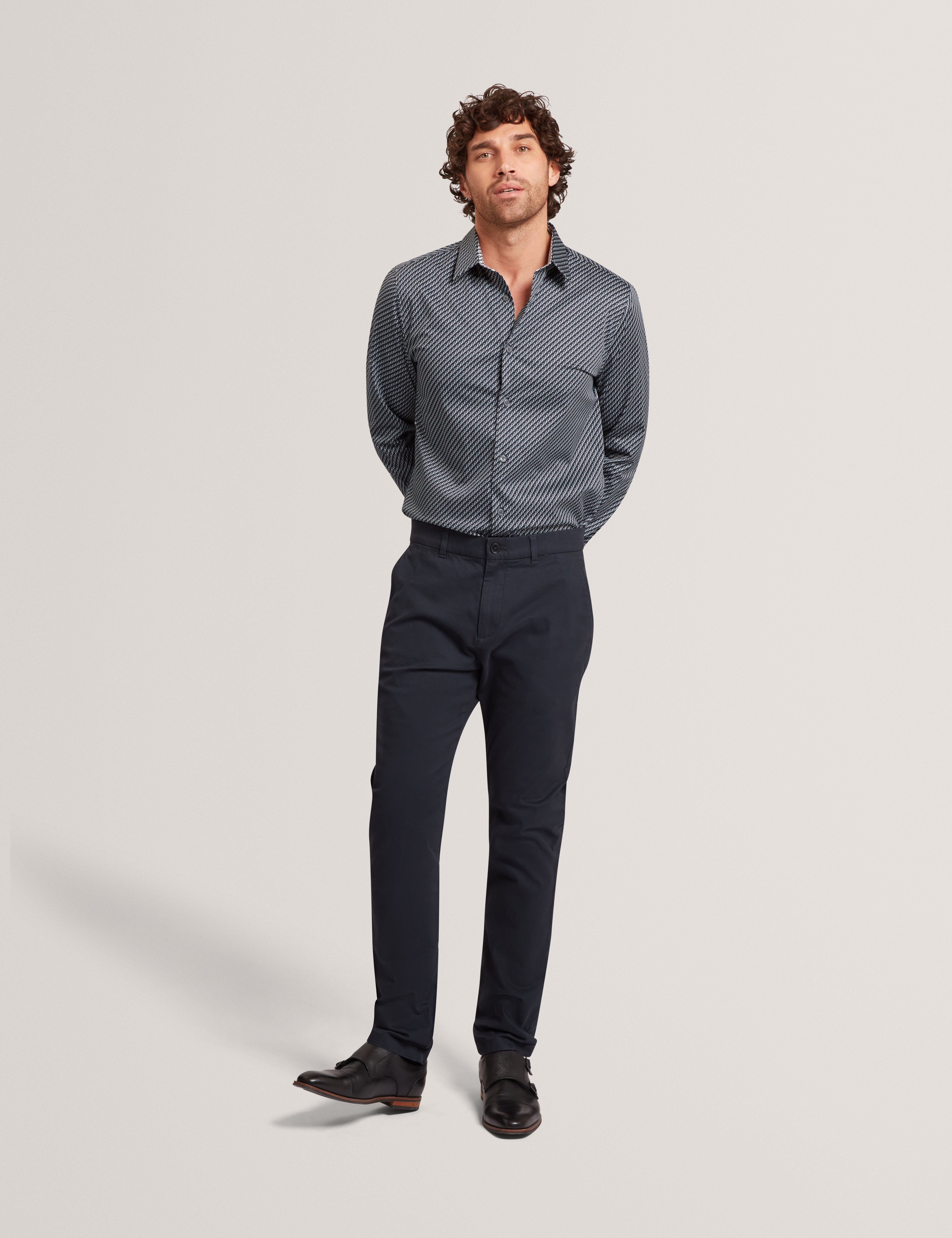 Grelish Ls Slim Micro Geo Shirt Teal-Blue