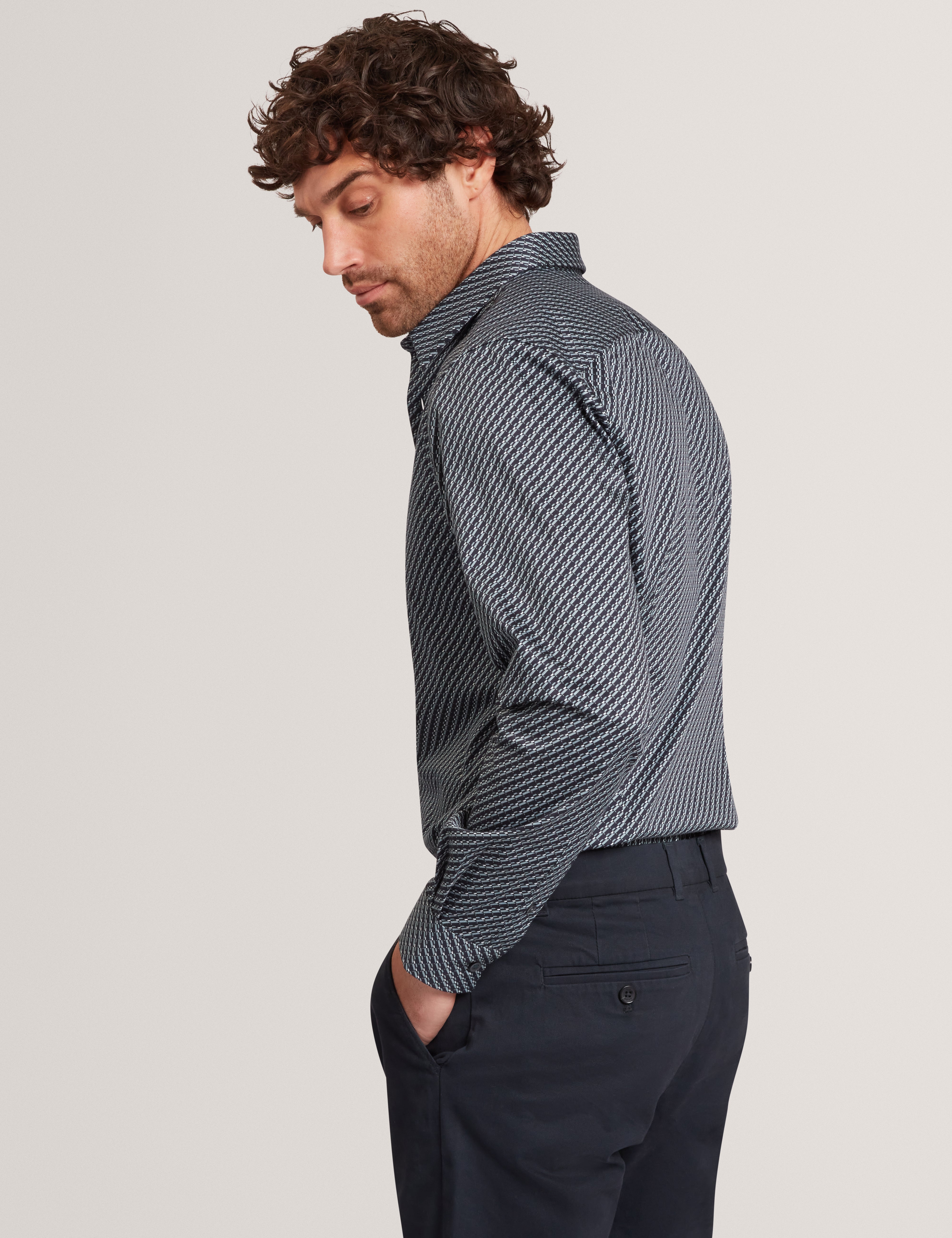 Grelish Ls Slim Micro Geo Shirt Teal-Blue
