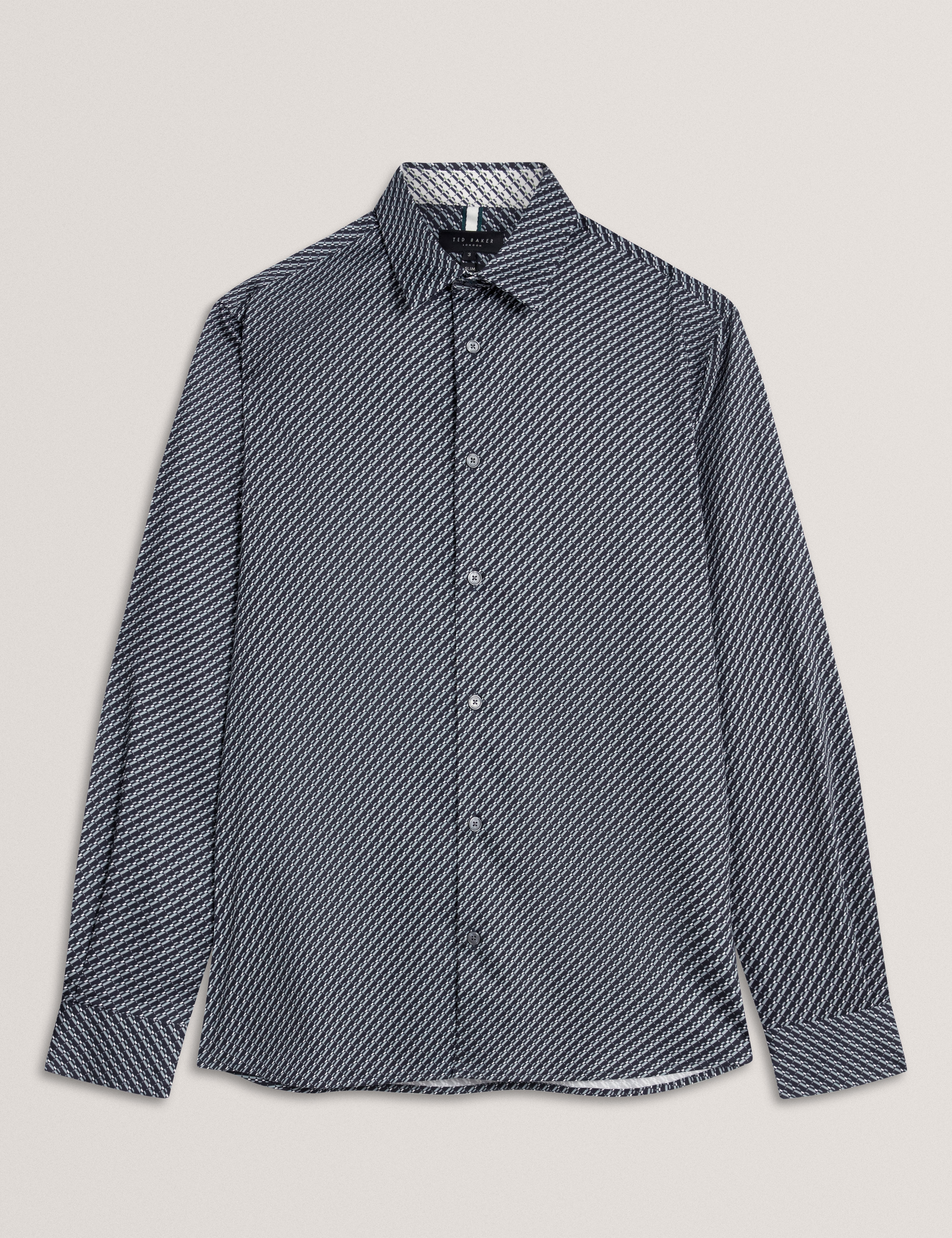 Grelish Ls Slim Micro Geo Shirt Teal-Blue