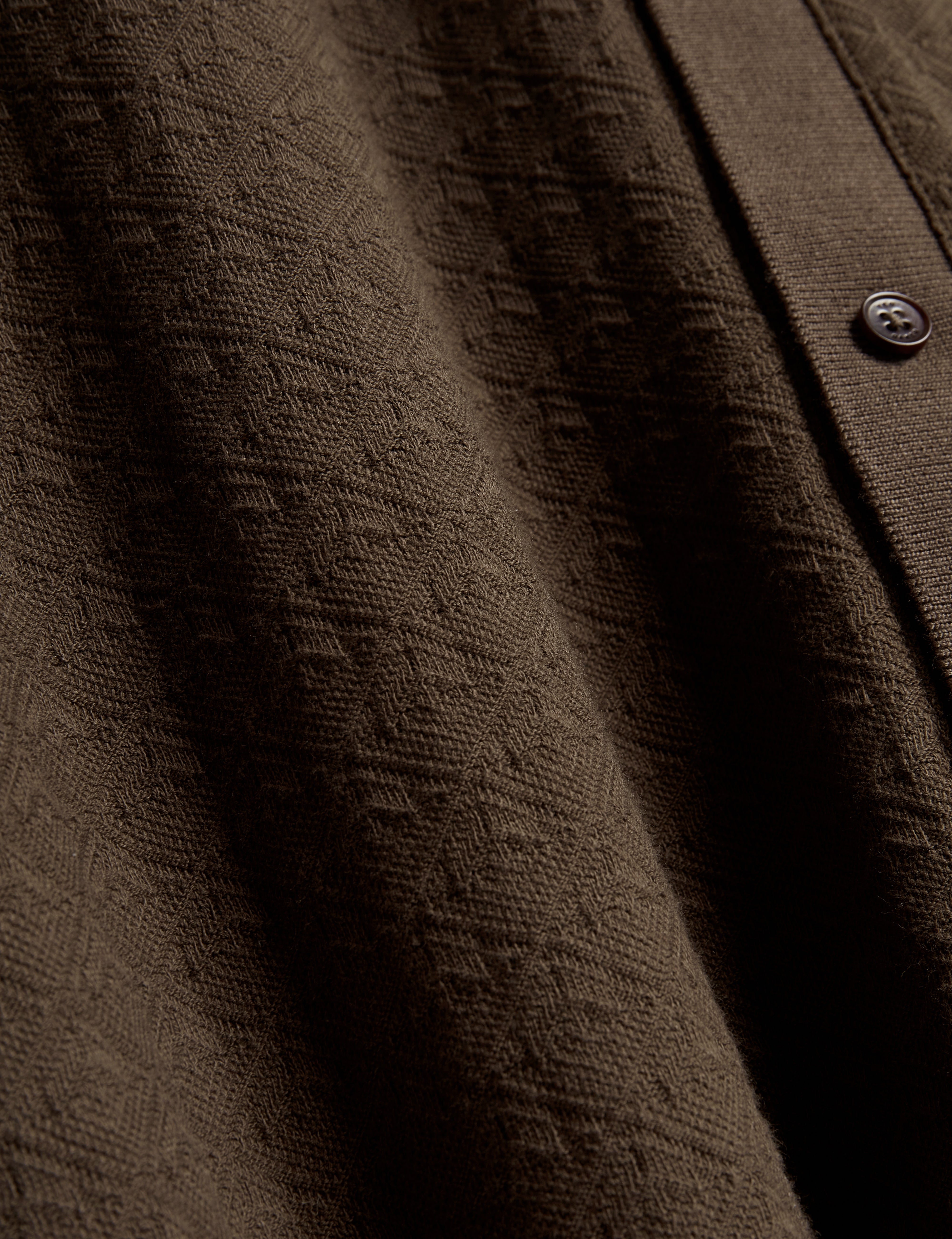 Doltten Ss Textured Button Through Polo Dk-Brown