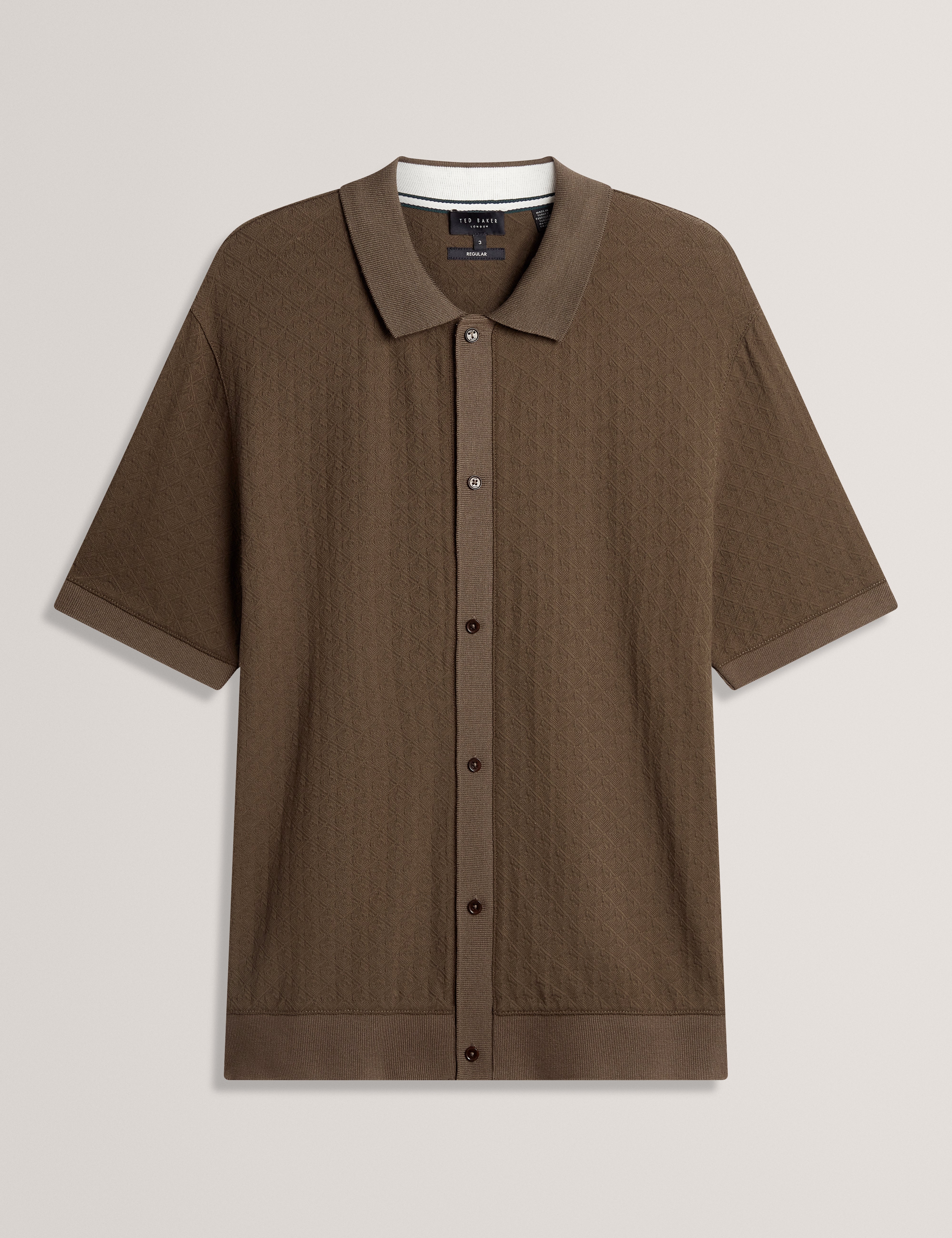 Doltten Ss Textured Button Through Polo Dk-Brown