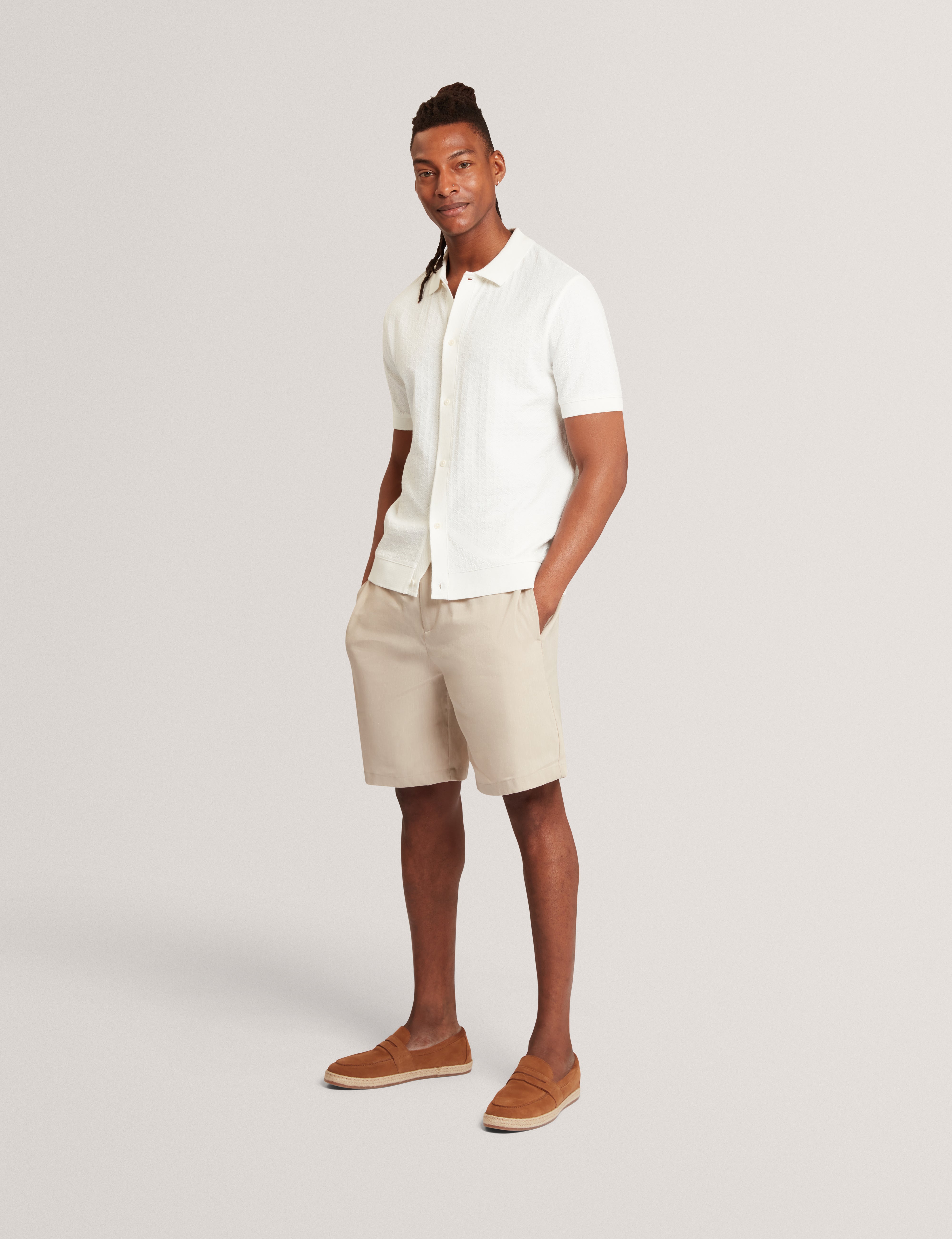 Doltten Ss Textured Button Through Polo White