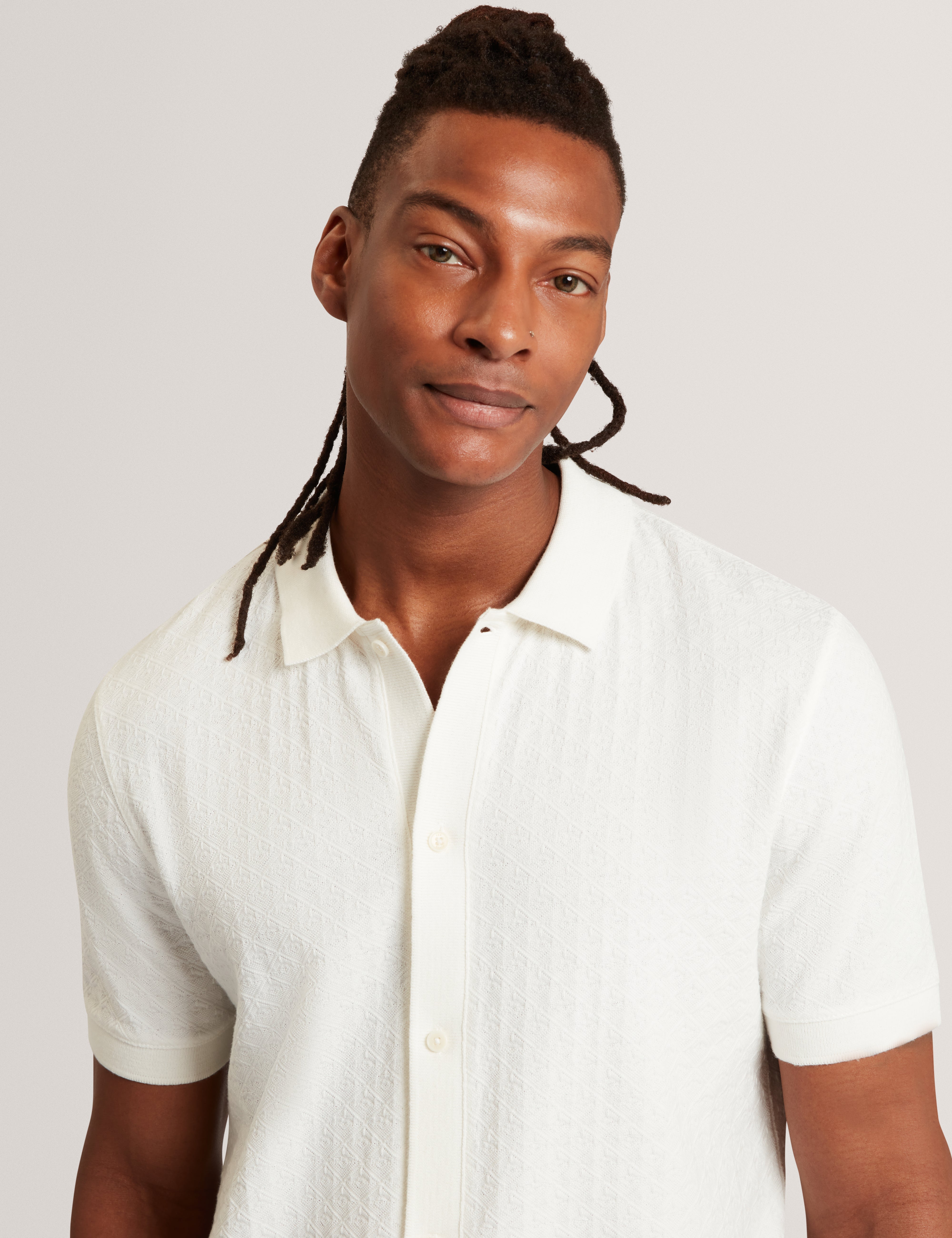 Doltten Ss Textured Button Through Polo White
