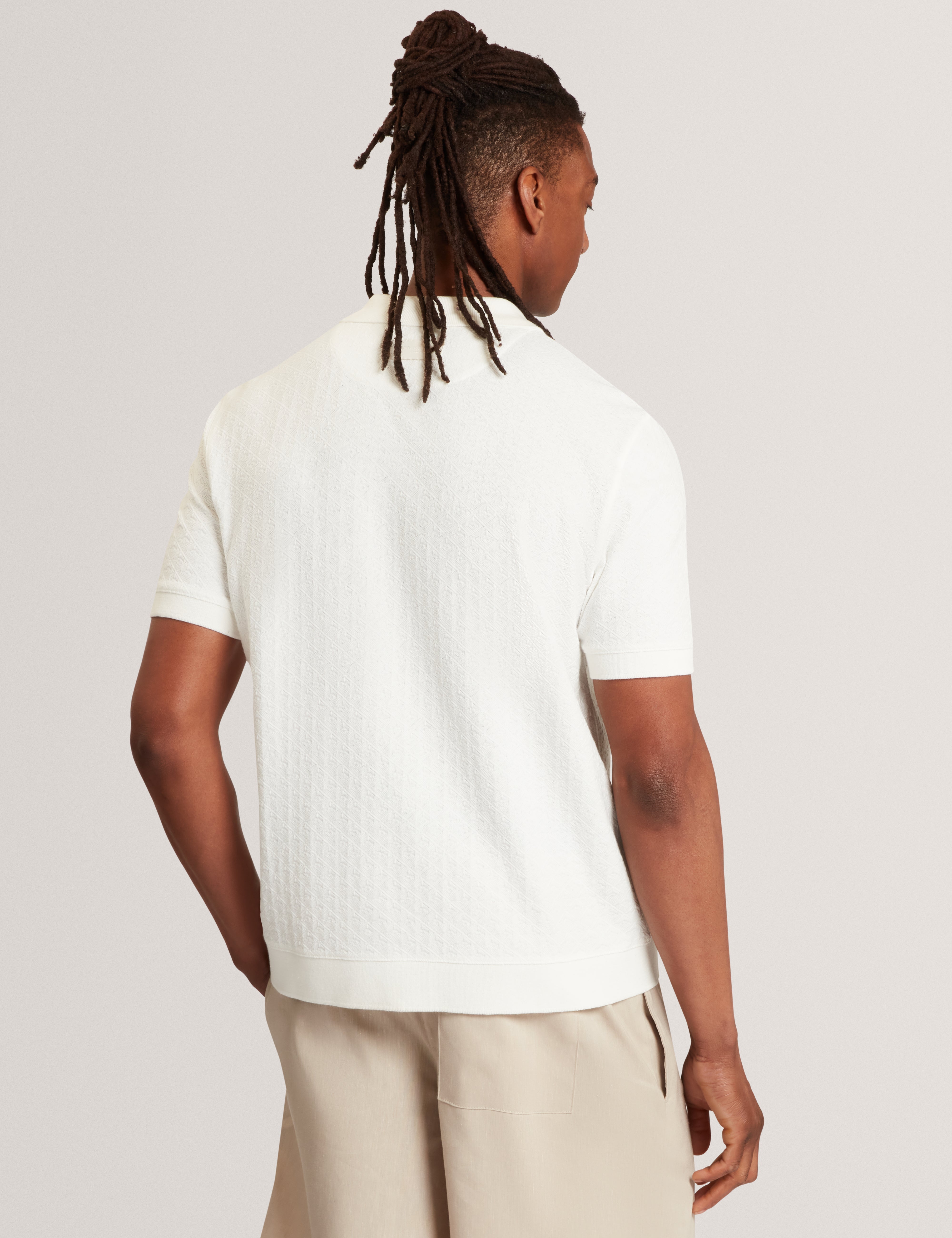 Doltten Ss Textured Button Through Polo White