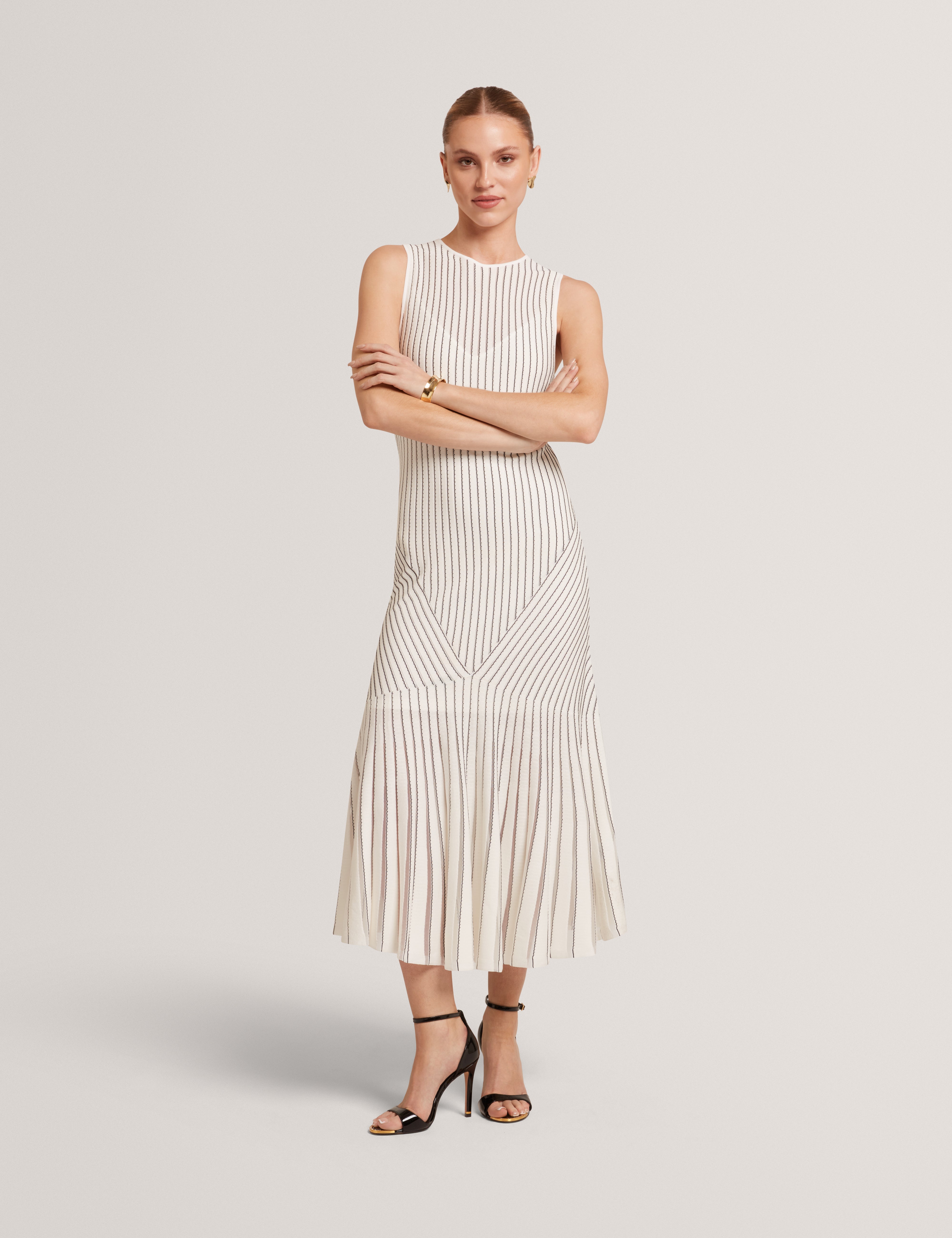 Casandr Stitch Detail Knitted Midi Dress Ivory