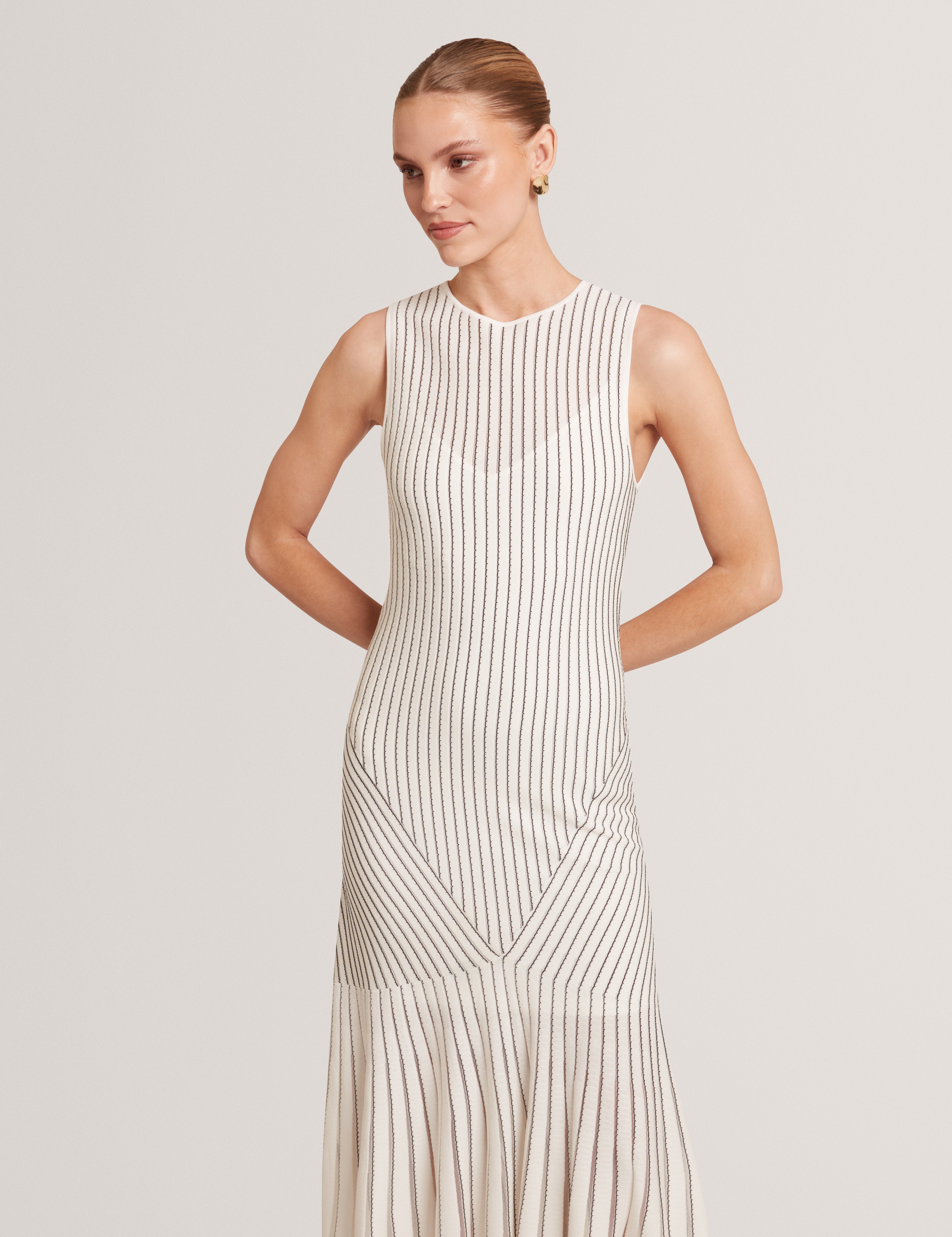 Casandr Stitch Detail Knitted Midi Dress Ivory