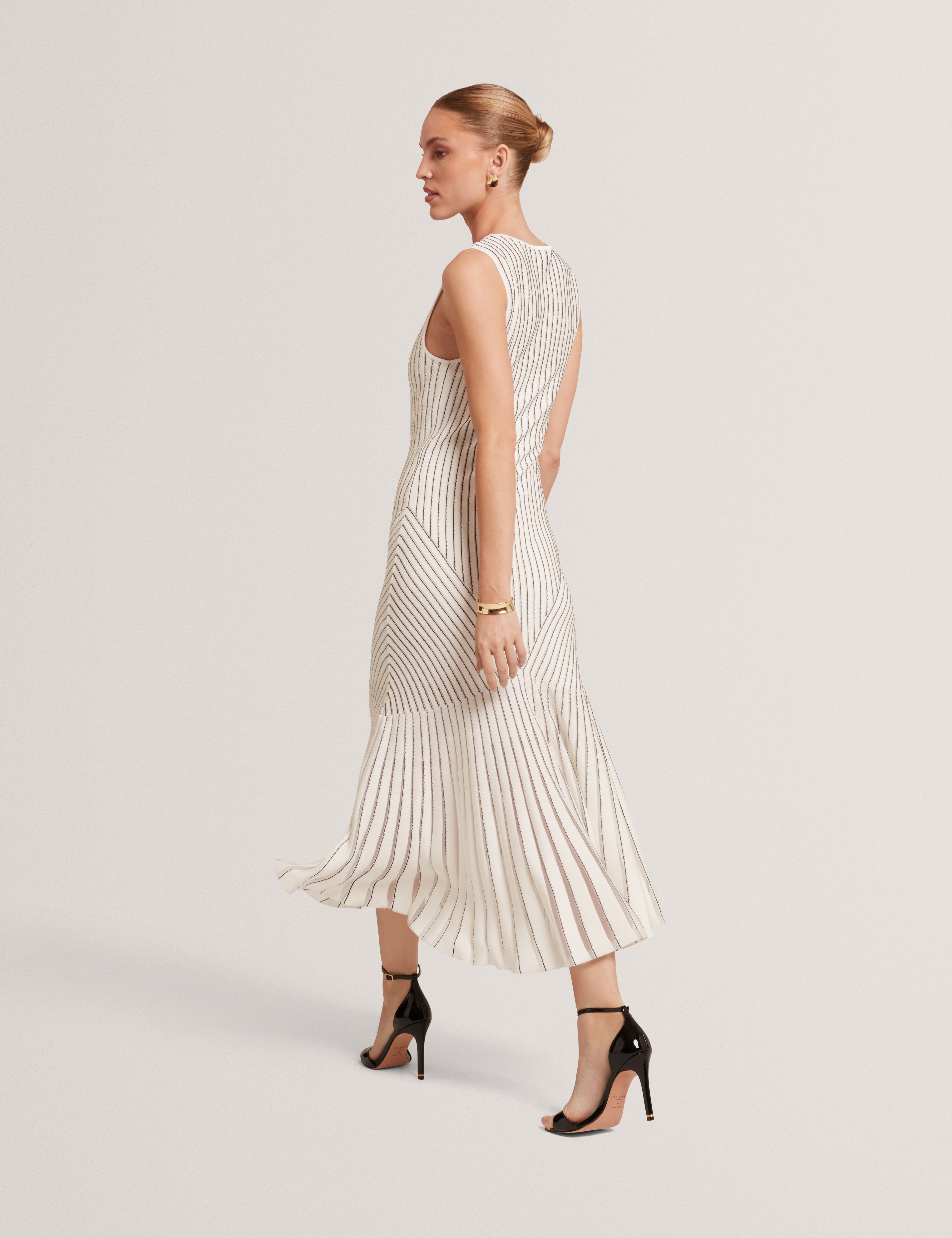 Casandr Stitch Detail Knitted Midi Dress Ivory