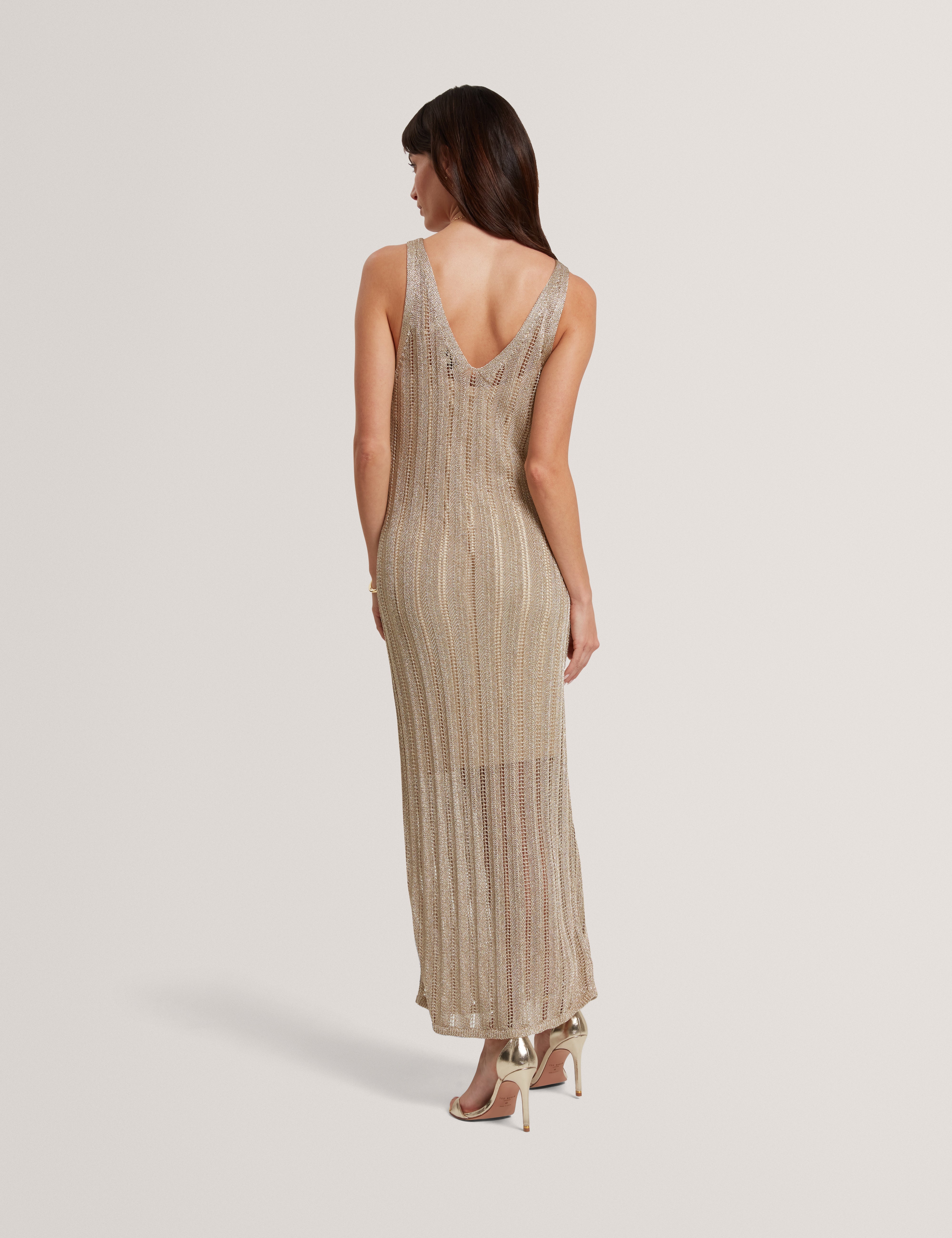 Liliany Midi Knit Column Dress Gold