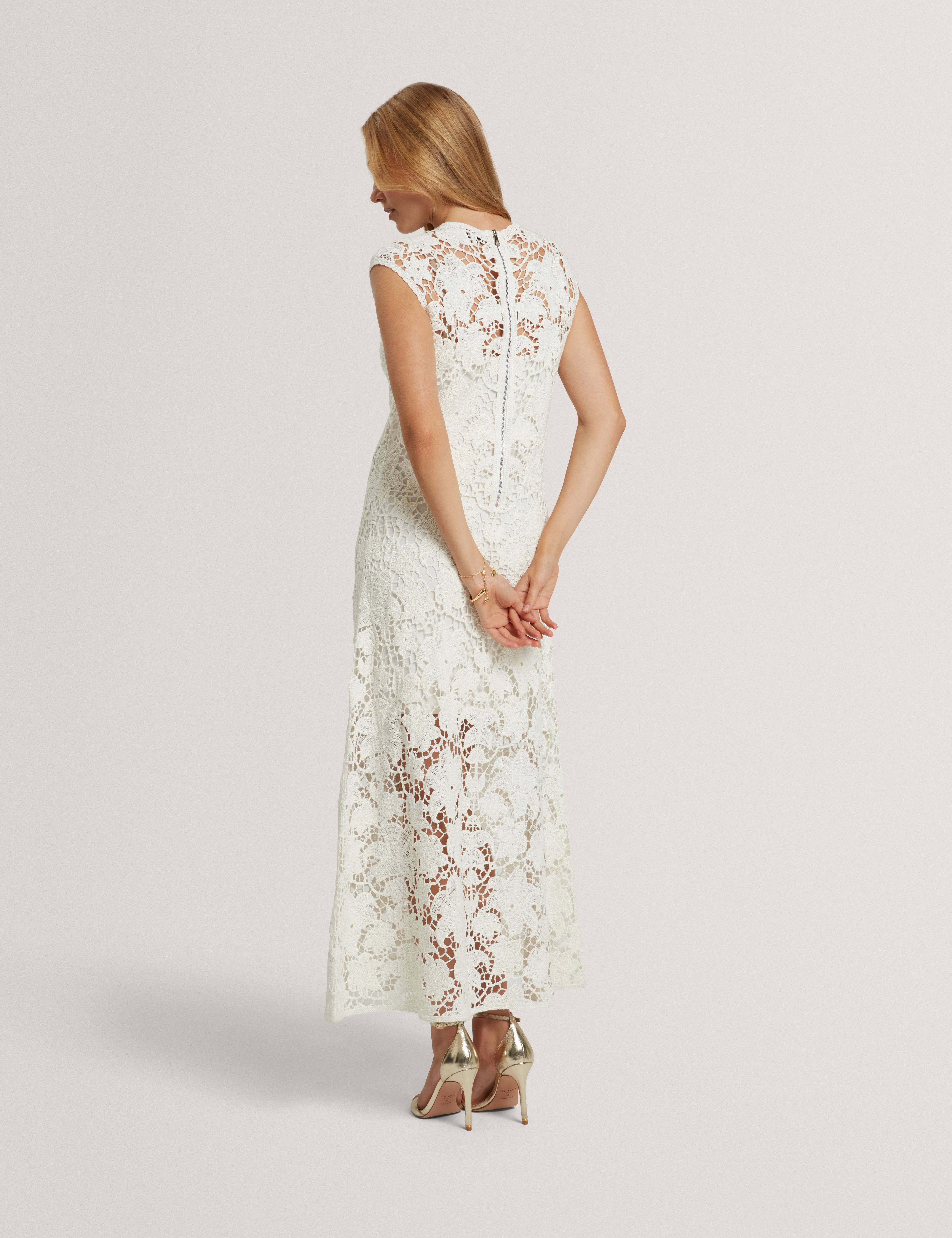 Zinha Crochet Knit Midi Dress Ivory
