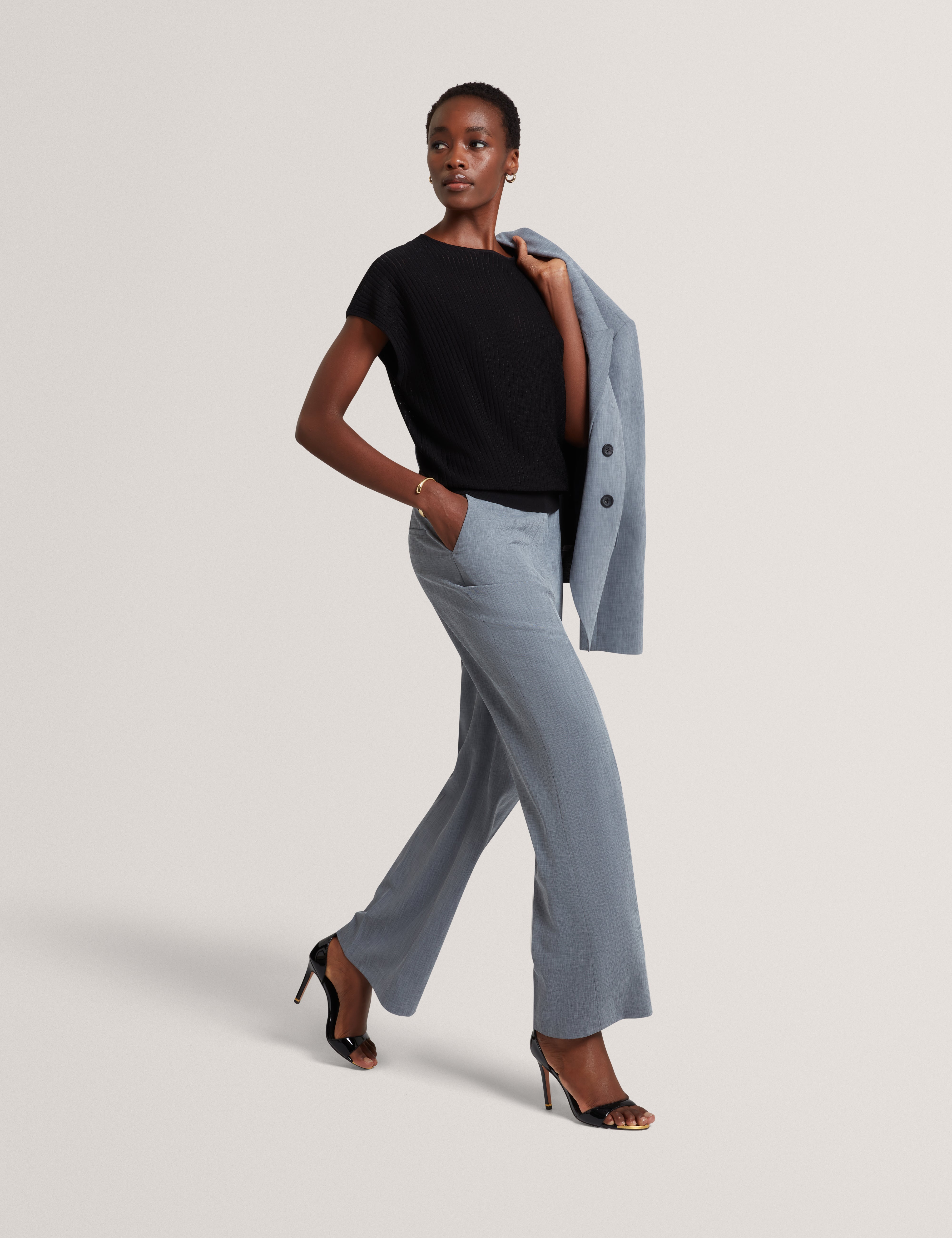 Bridat Kick Flare Tailored Trousers Navy