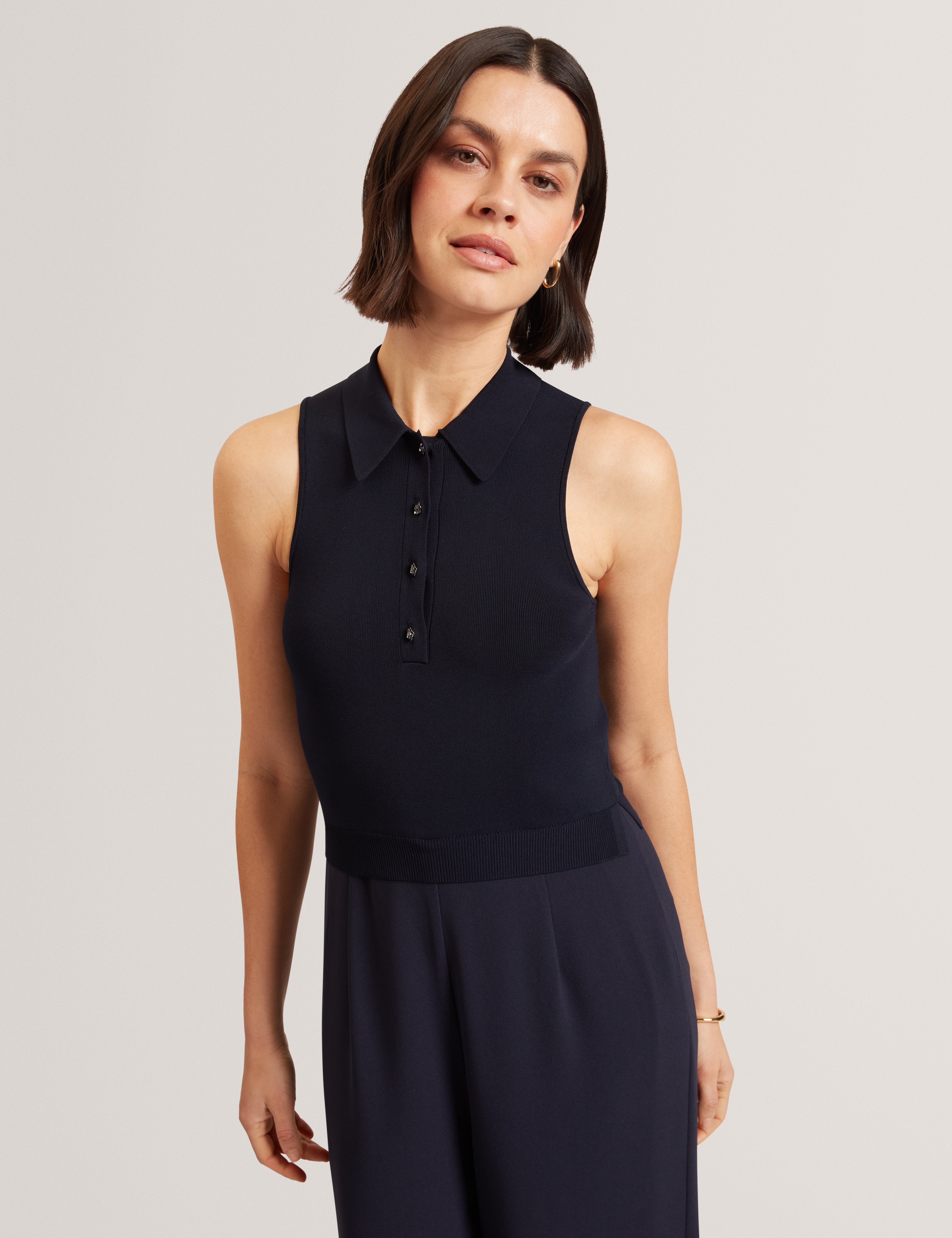 Lecksy Knitted Polo Mockable Jumpsuit Navy