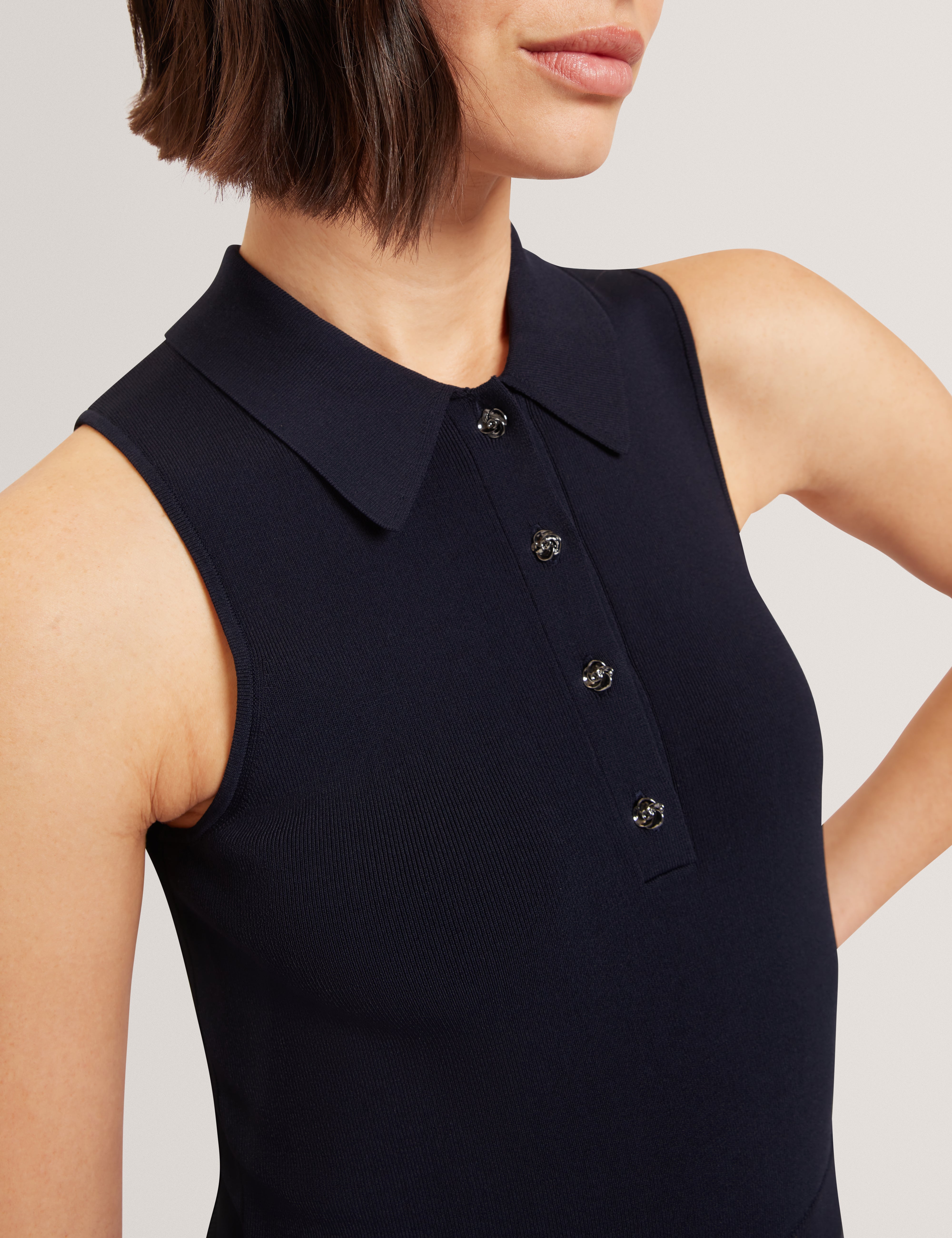 Lecksy Knitted Polo Mockable Jumpsuit Navy