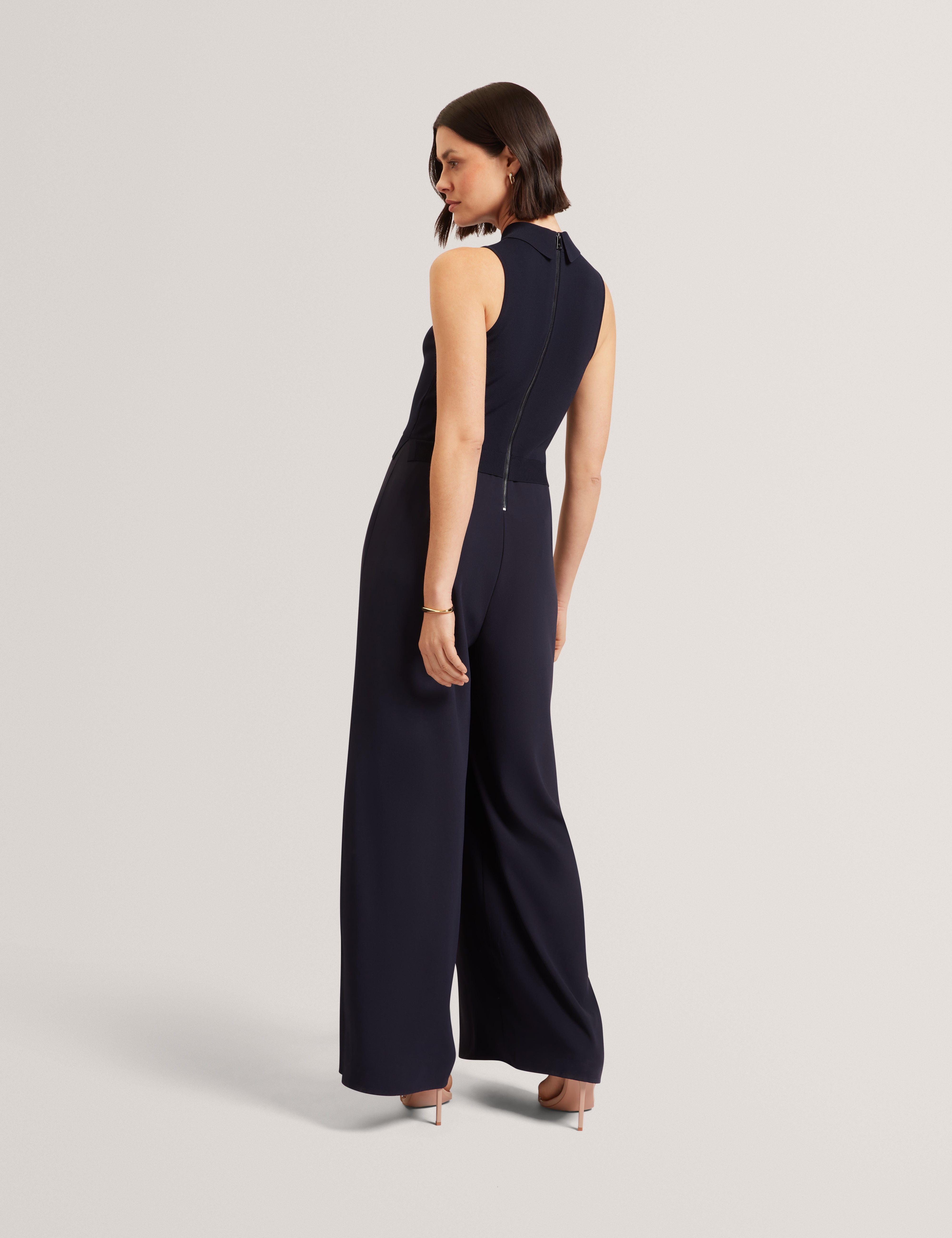 Lecksy Knitted Polo Mockable Jumpsuit Navy