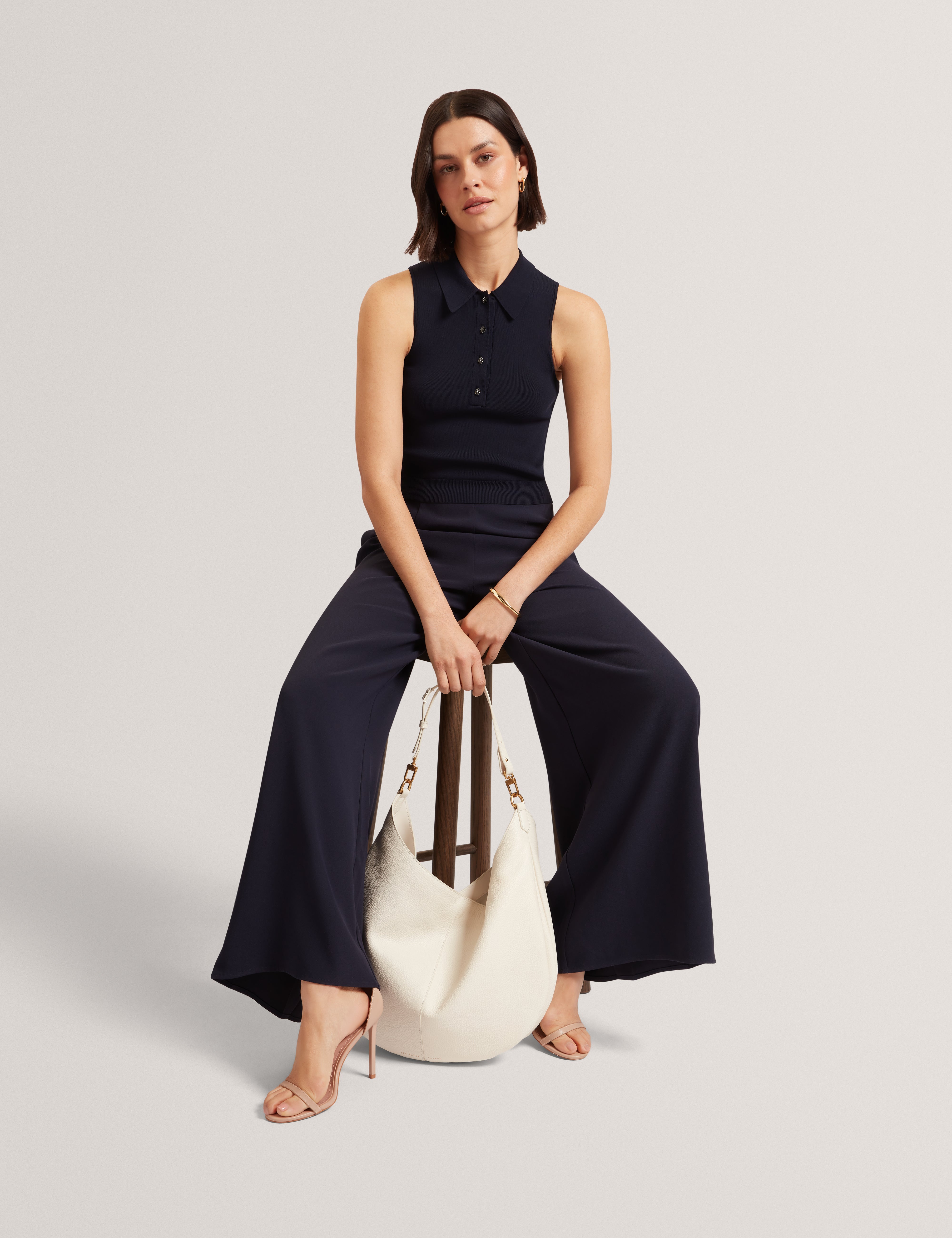 Lecksy Knitted Polo Mockable Jumpsuit Navy