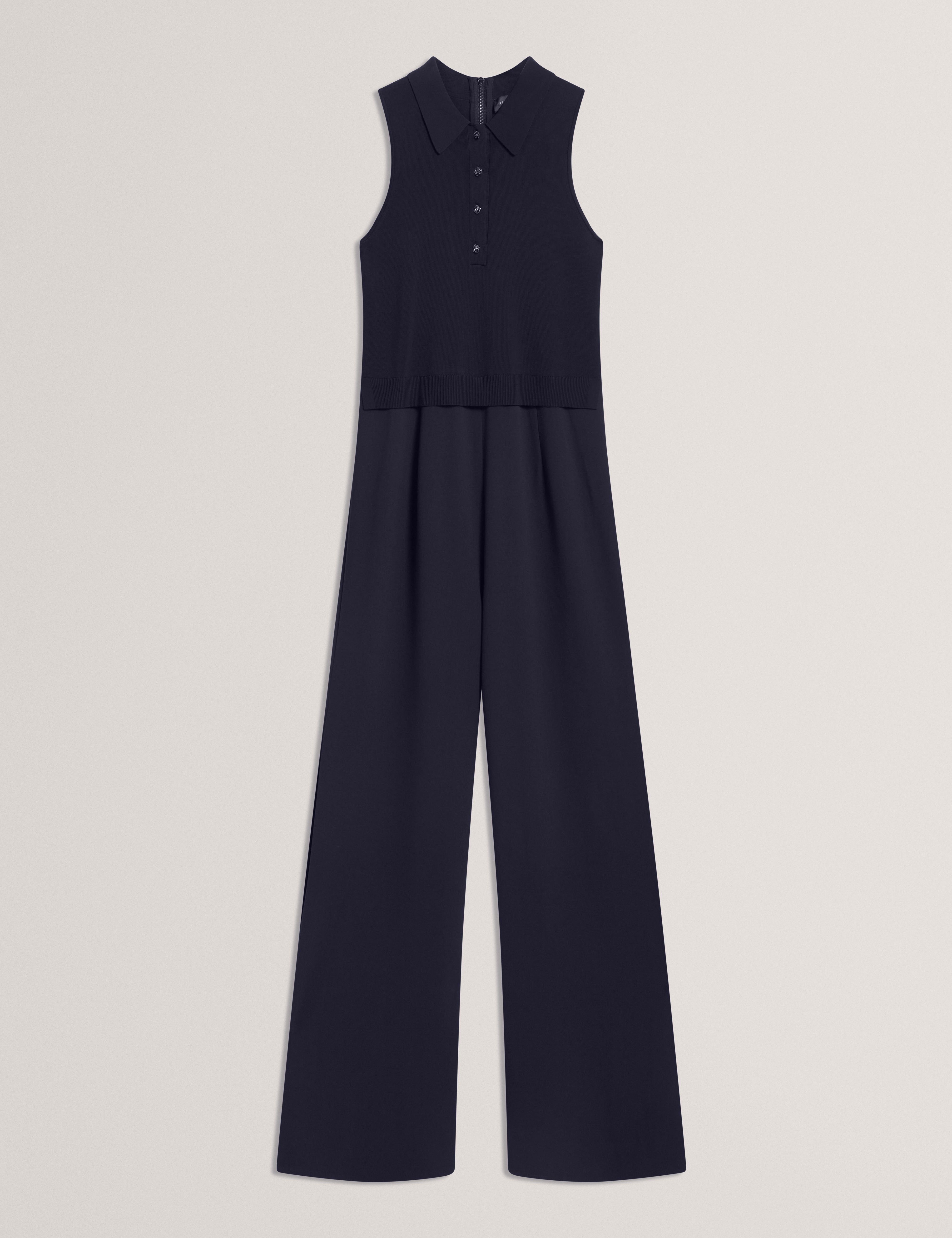 Lecksy Knitted Polo Mockable Jumpsuit Navy