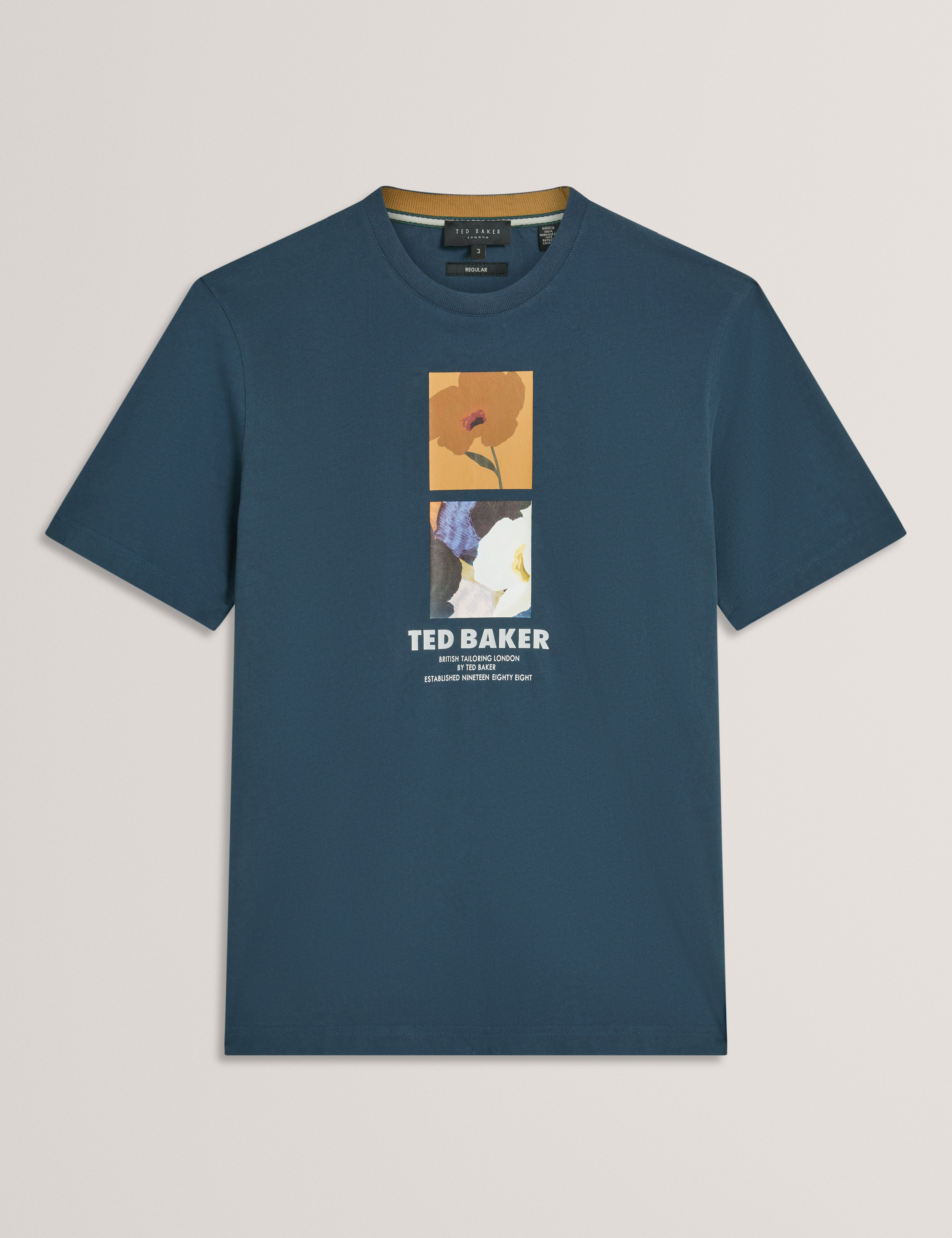Lambbet Ss Floral Box Print T-Shirt Navy