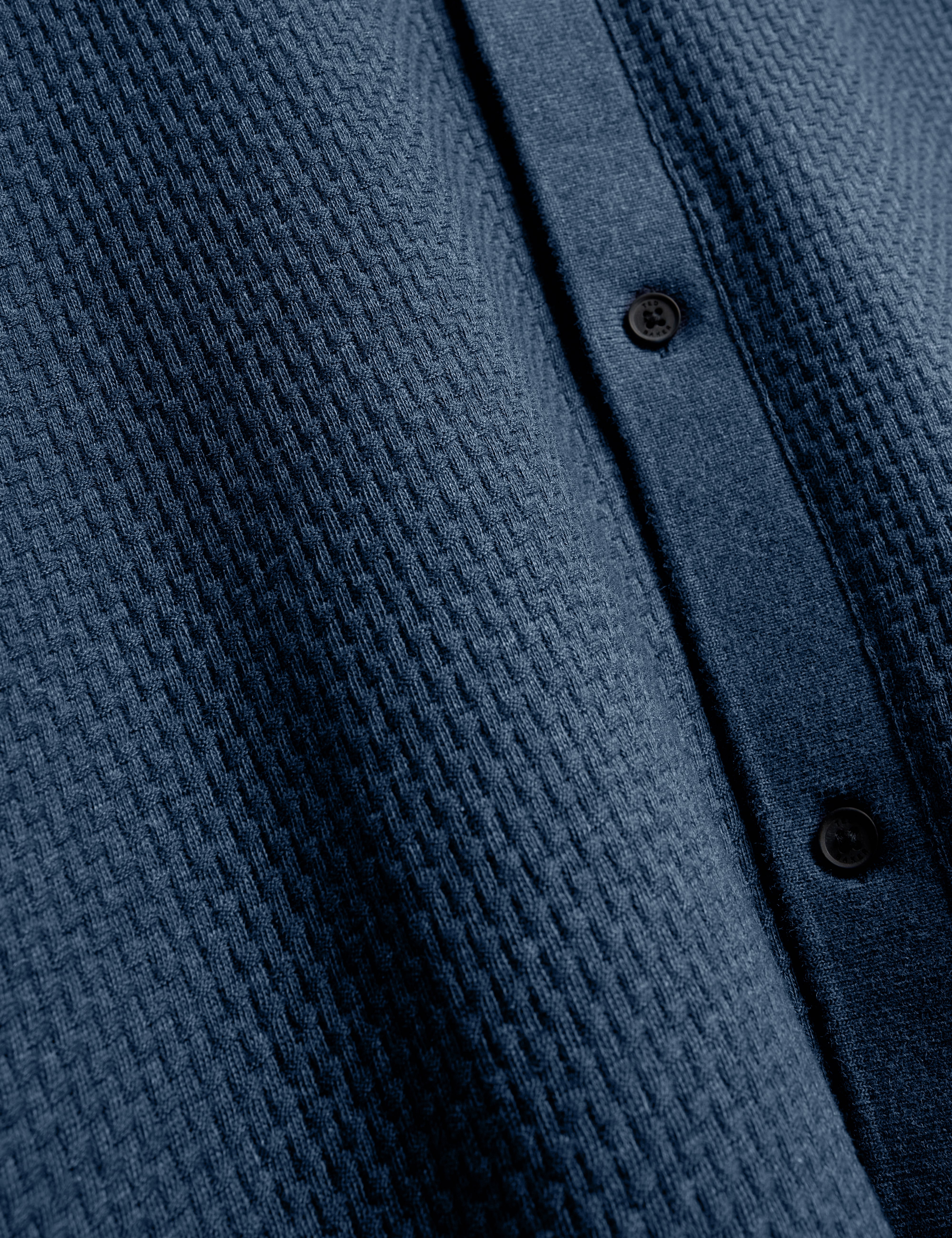 Wilkes Long Sleeve Regular Button Through Polo Mid-Navy