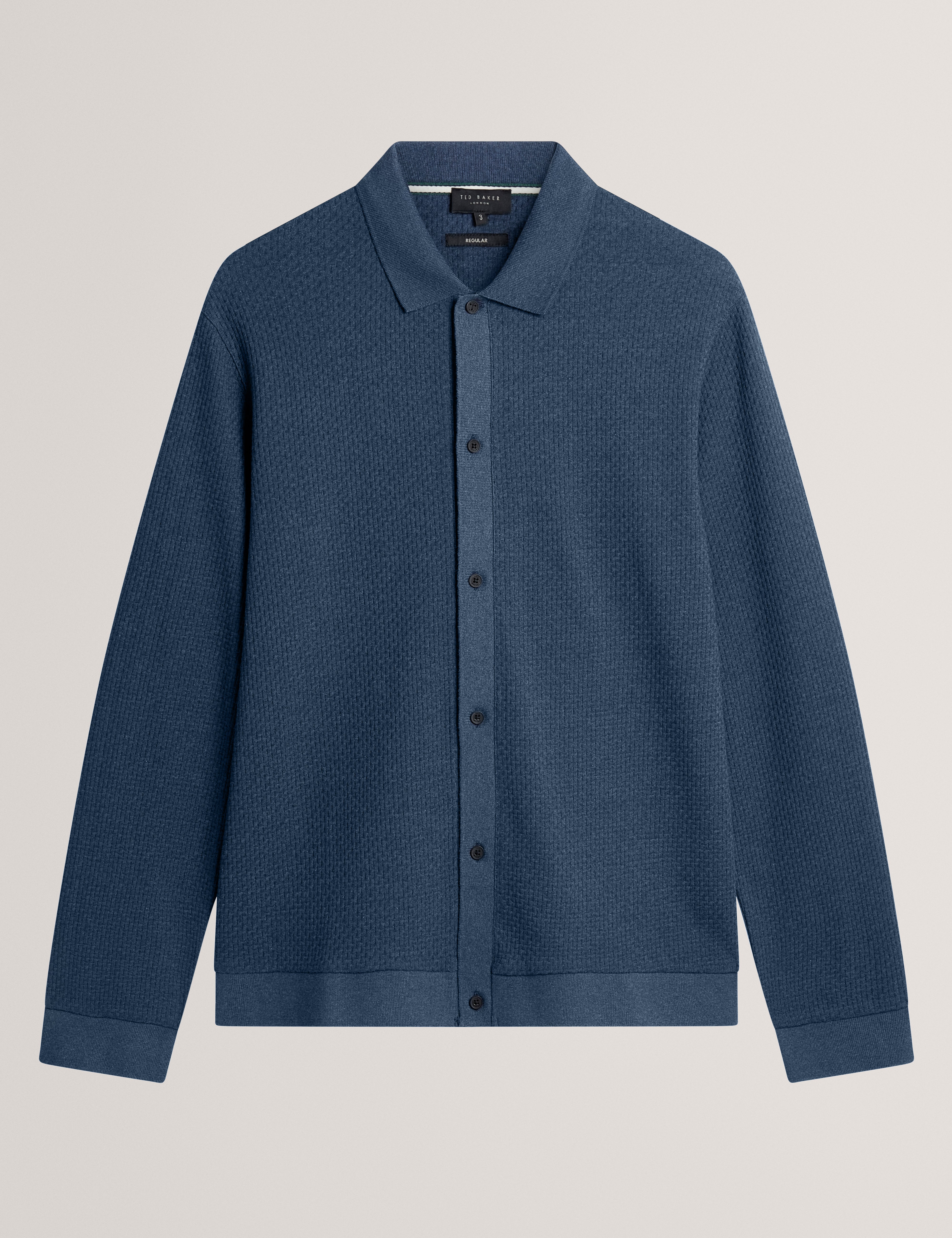 Wilkes Long Sleeve Regular Button Through Polo Mid-Navy