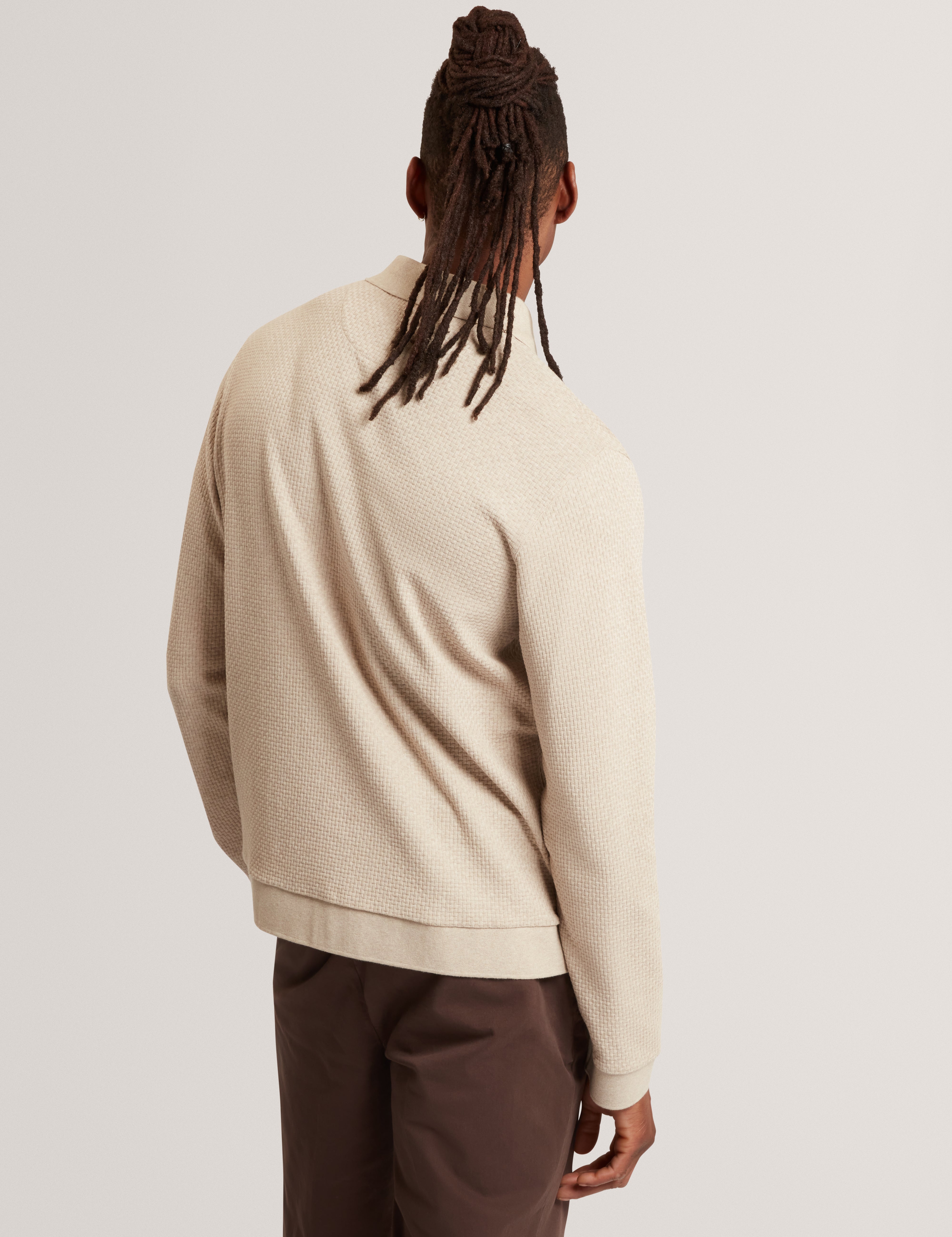 Wilkes Long Sleeve Regular Button Through Polo Taupe