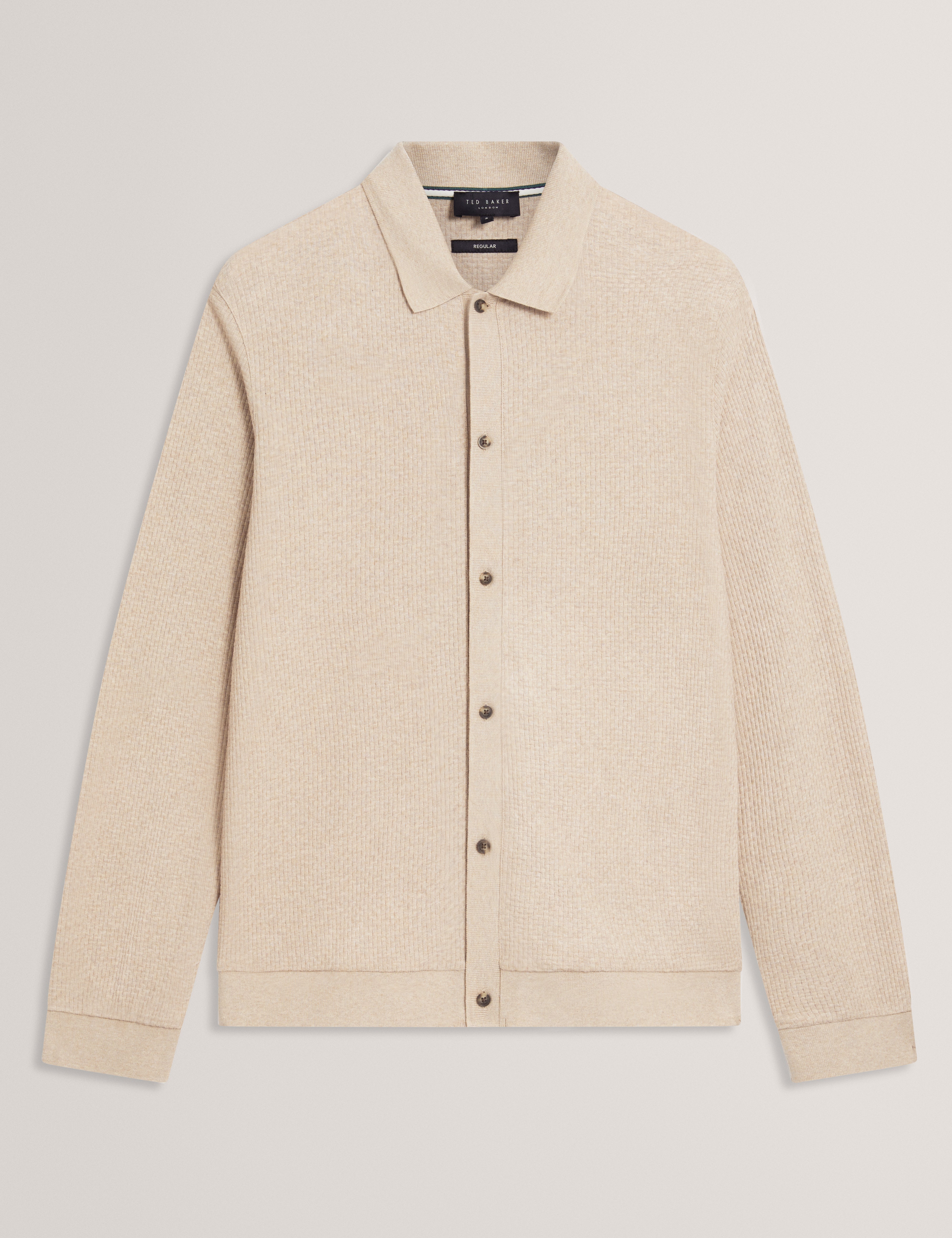 Wilkes Long Sleeve Regular Button Through Polo Taupe