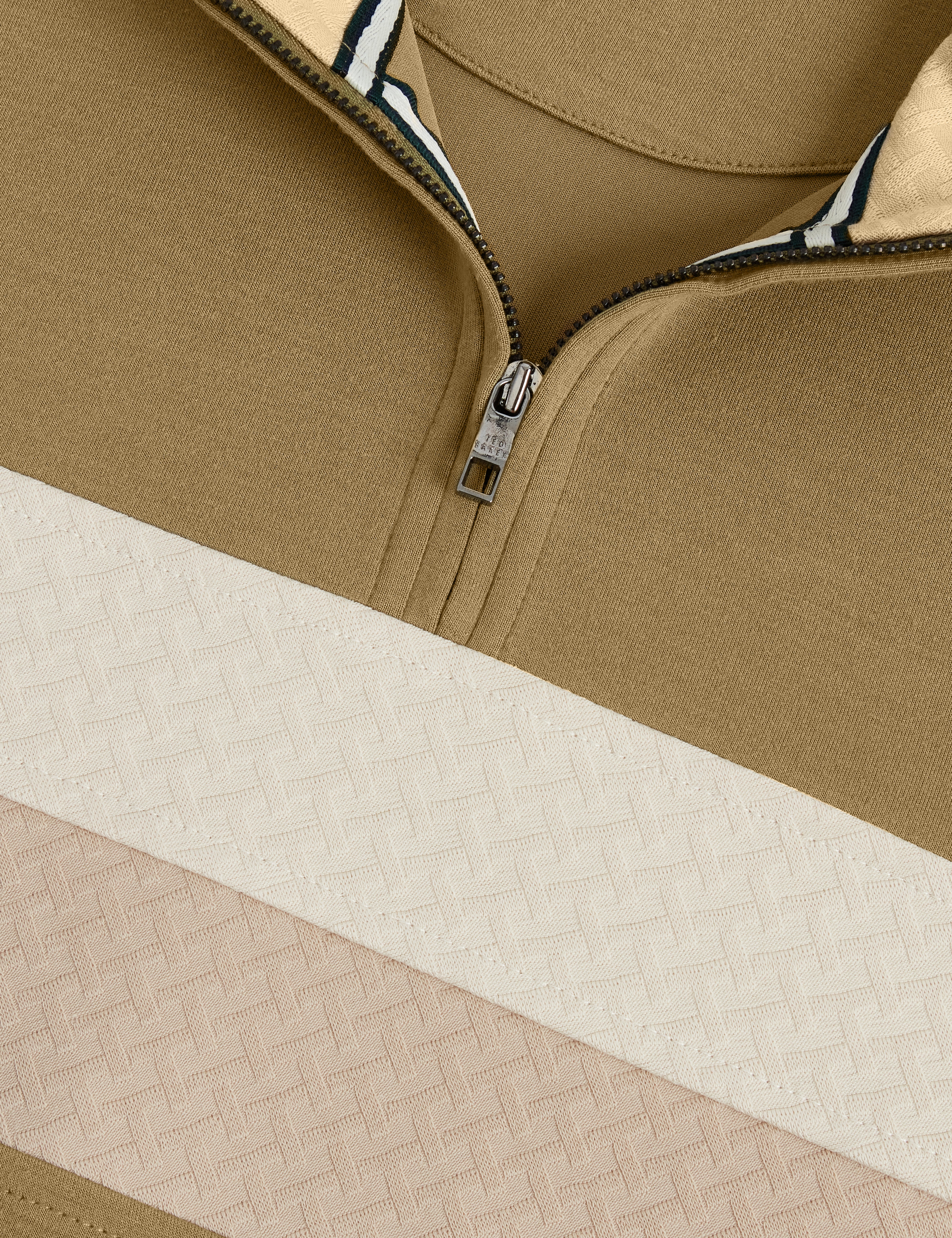 Viktoro T Stitch Contrast Panel Half-Zip Khaki