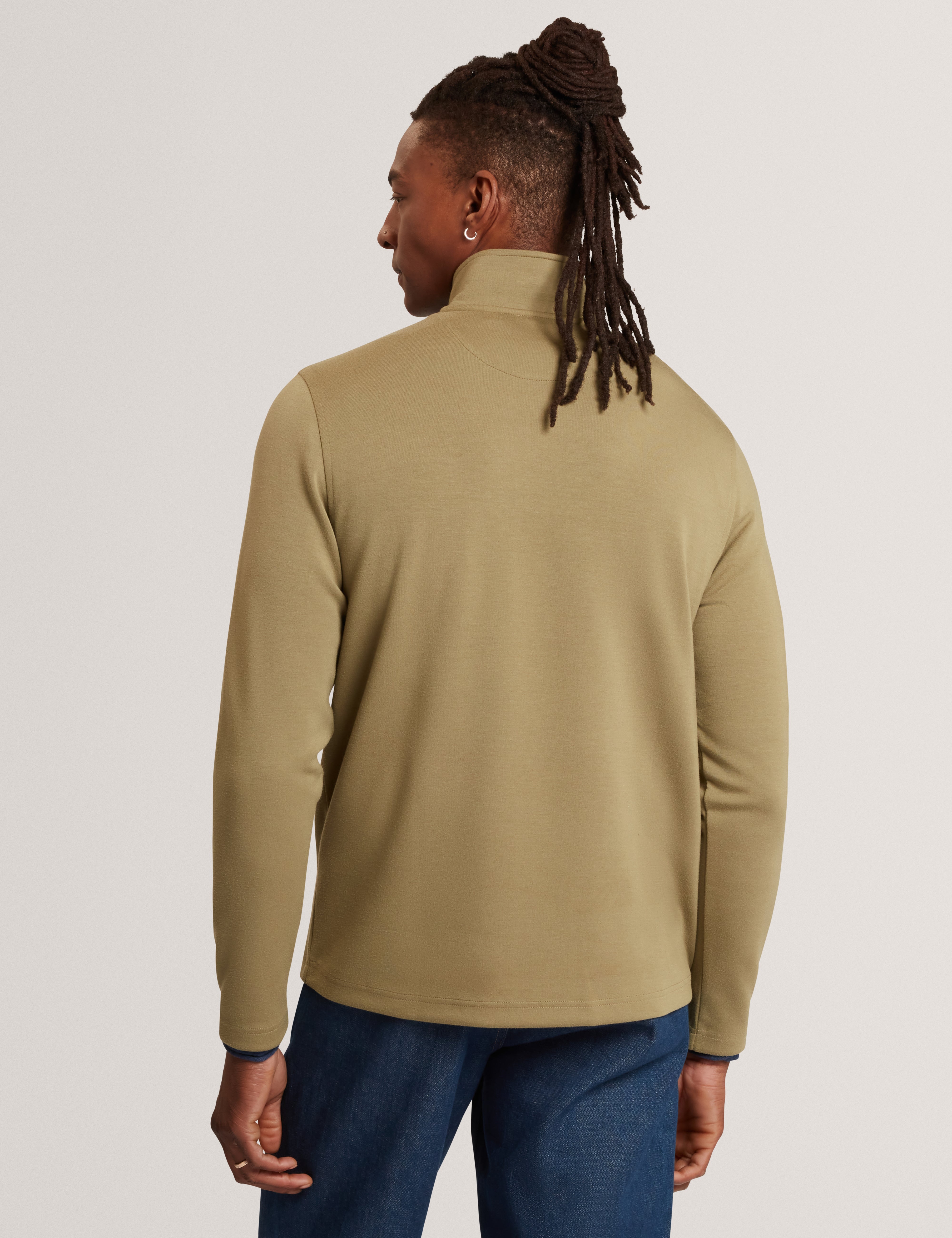 Viktoro T Stitch Contrast Panel Half-Zip Khaki