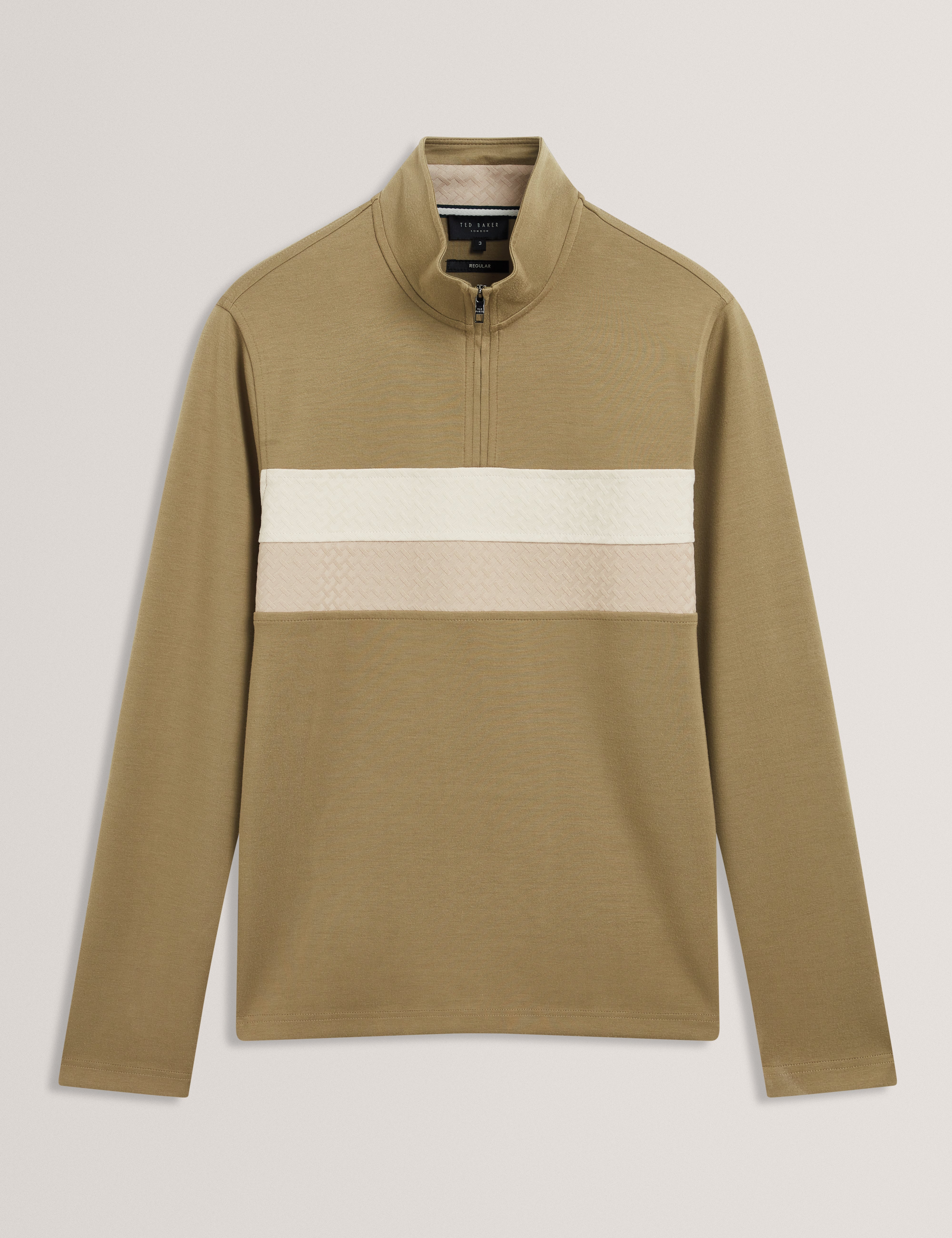 Viktoro T Stitch Contrast Panel Half-Zip Khaki