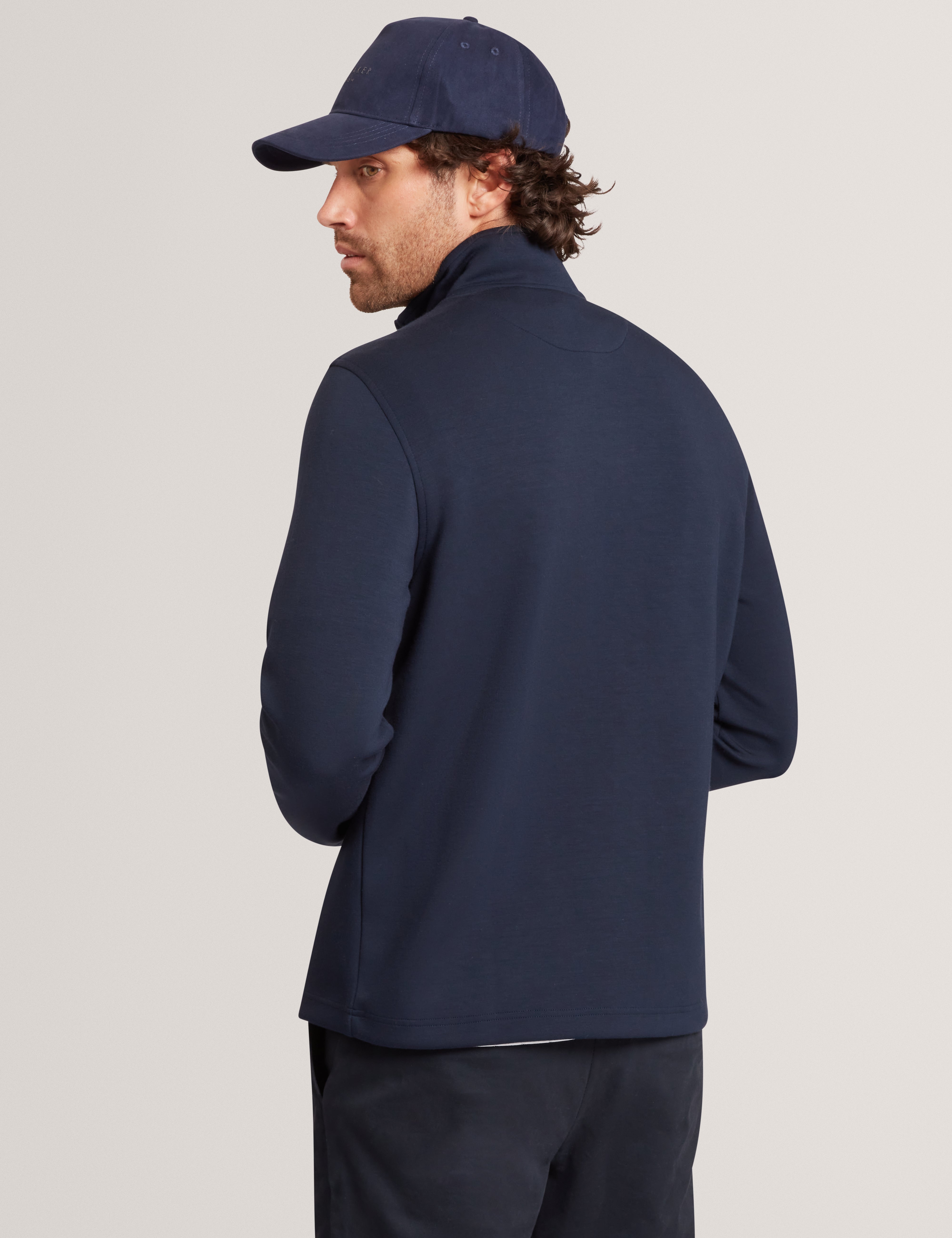 Viktoro T Stitch Contrast Panel Half-Zip Navy