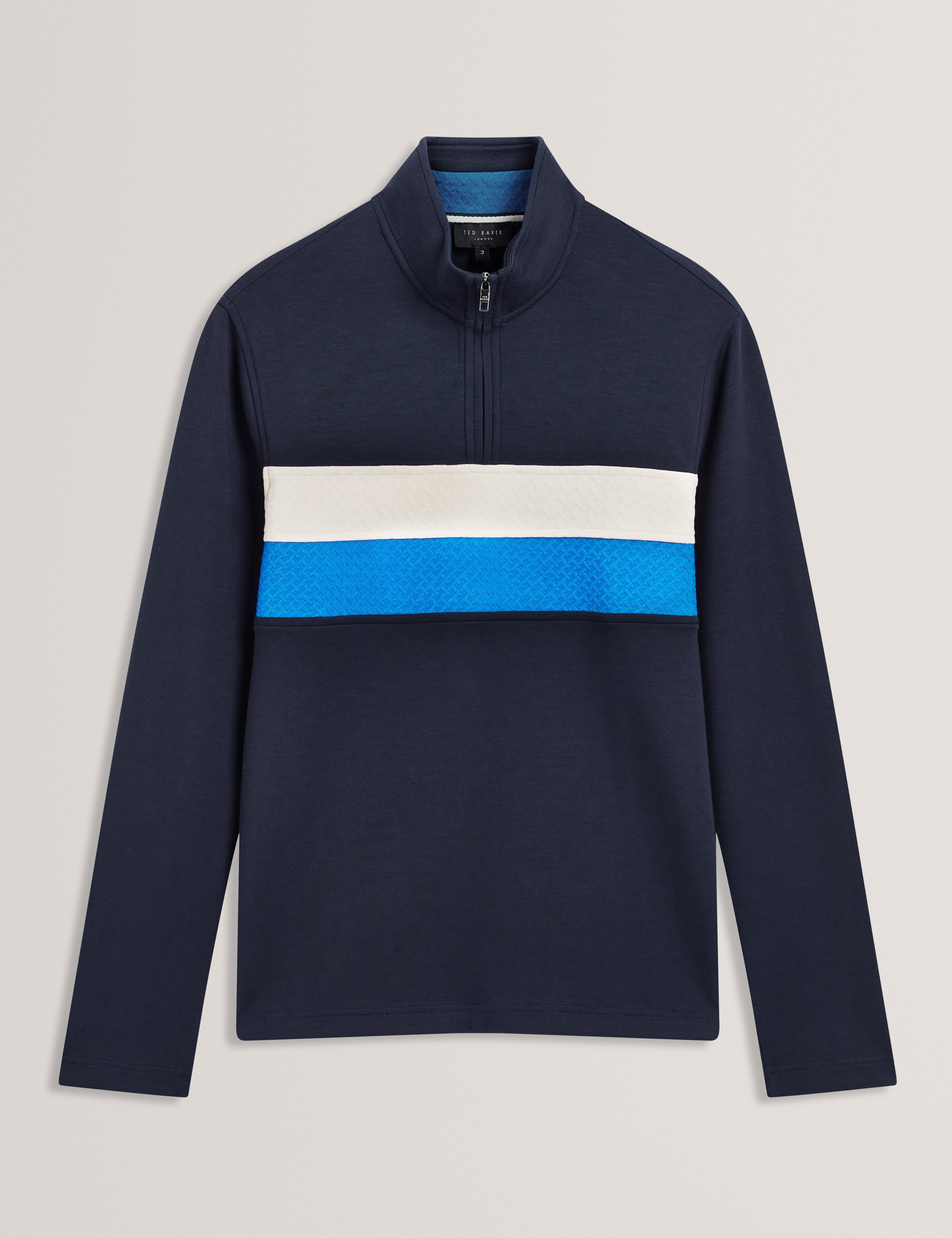 Viktoro T Stitch Contrast Panel Half-Zip Navy