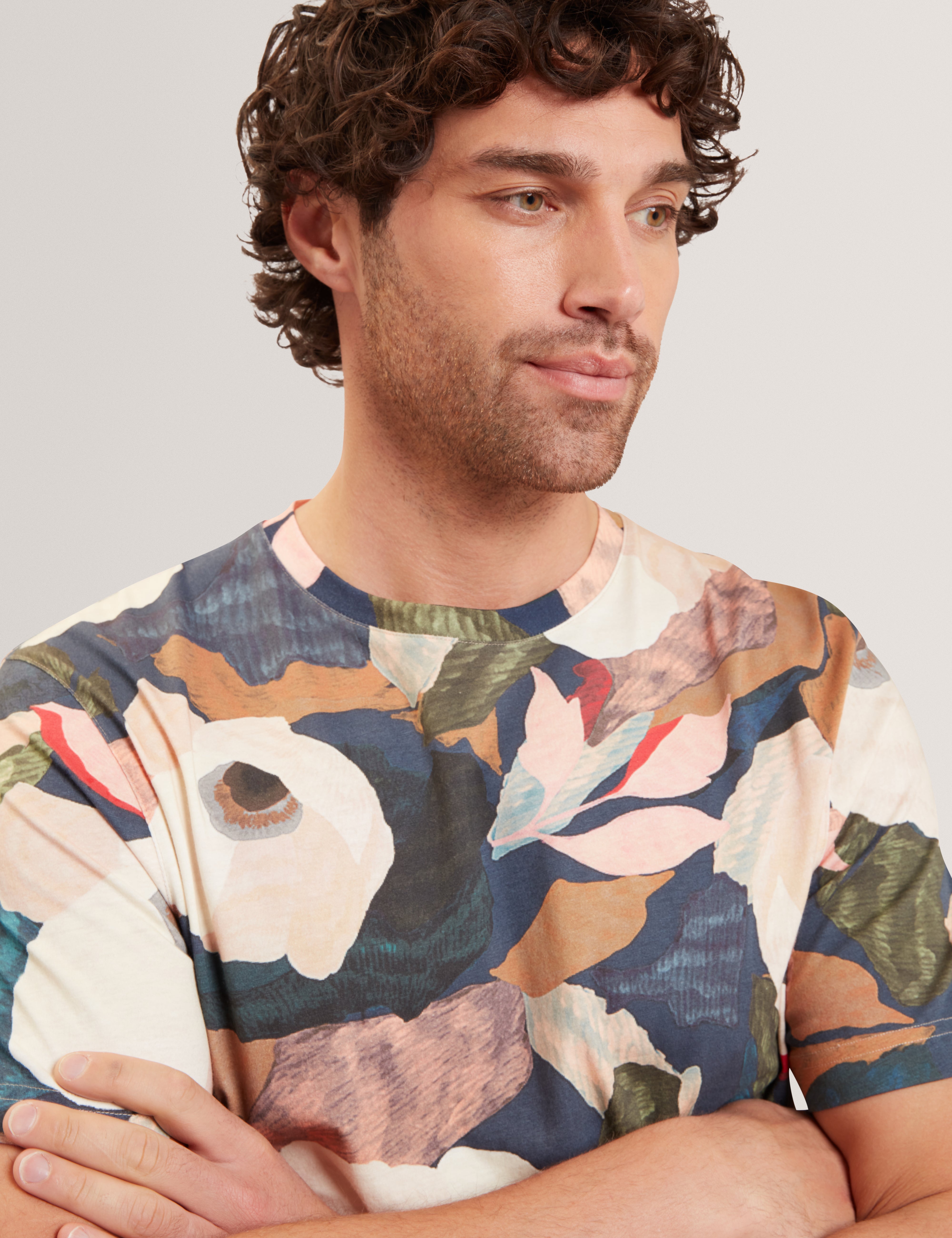 Dowlle Ss Linen Blend Floral T-Shirt Multicol