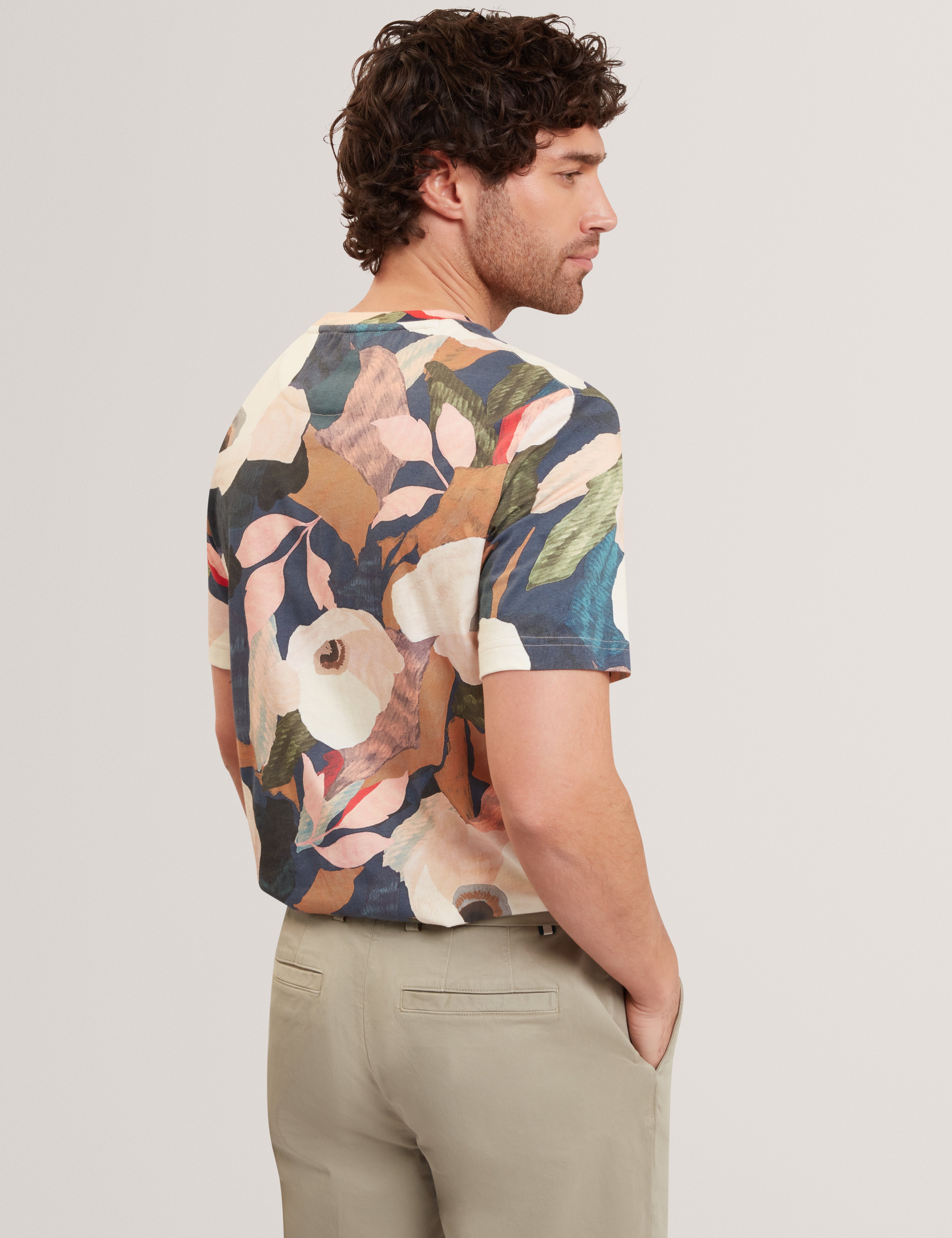 Dowlle Ss Linen Blend Floral T-Shirt Multicol