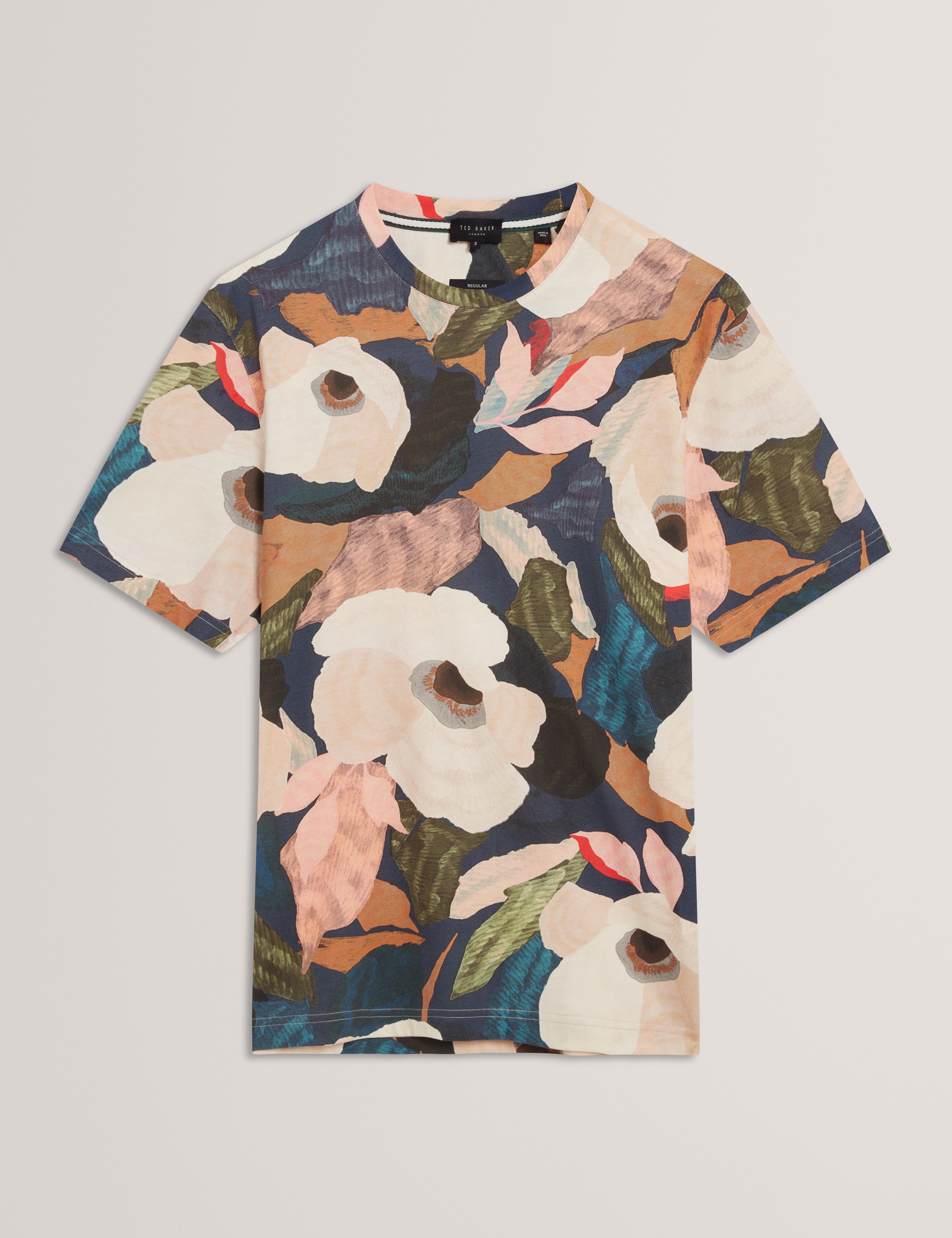 Dowlle Ss Linen Blend Floral T-Shirt Multicol
