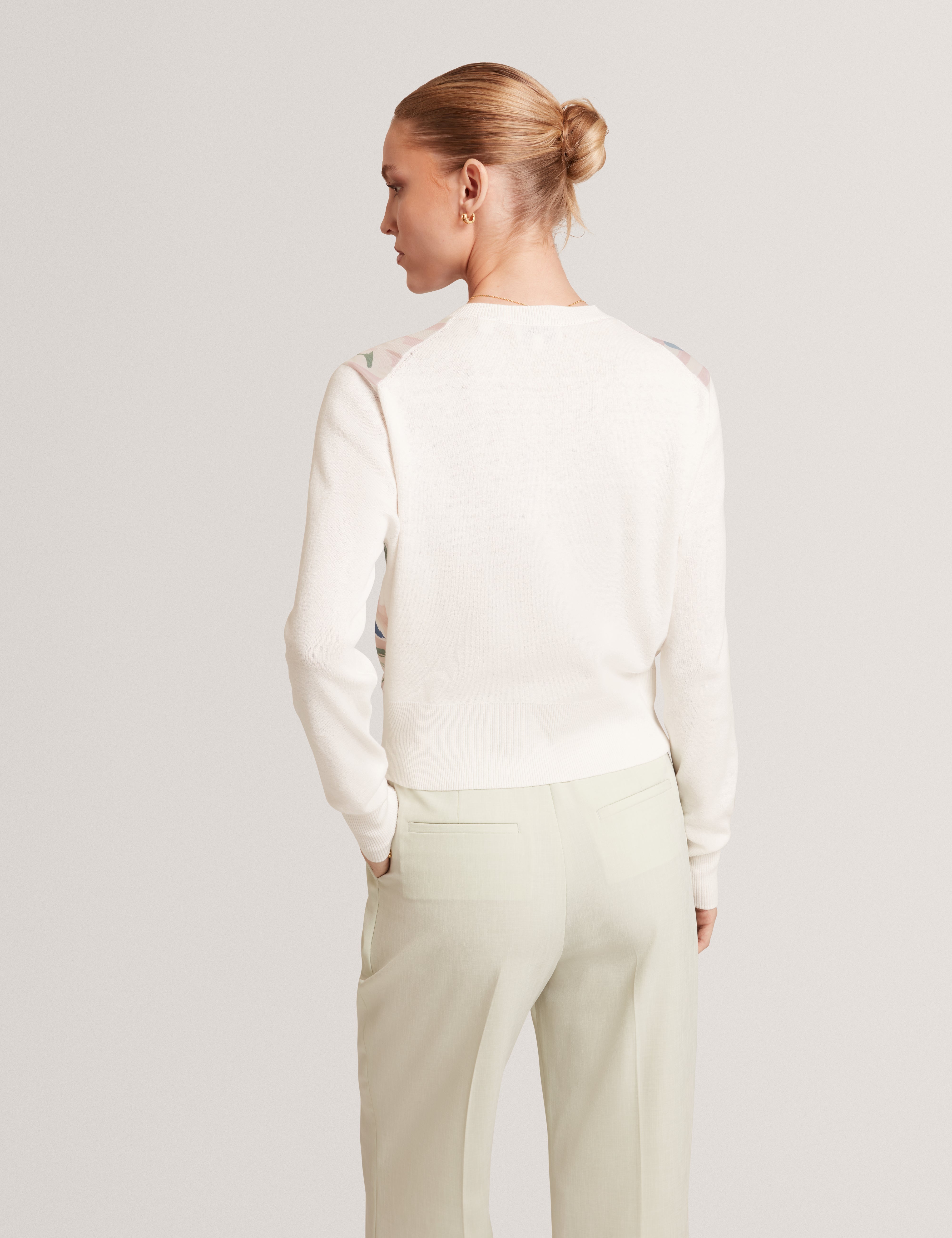 Briiar Printed Woven Front Cardigan Ivory