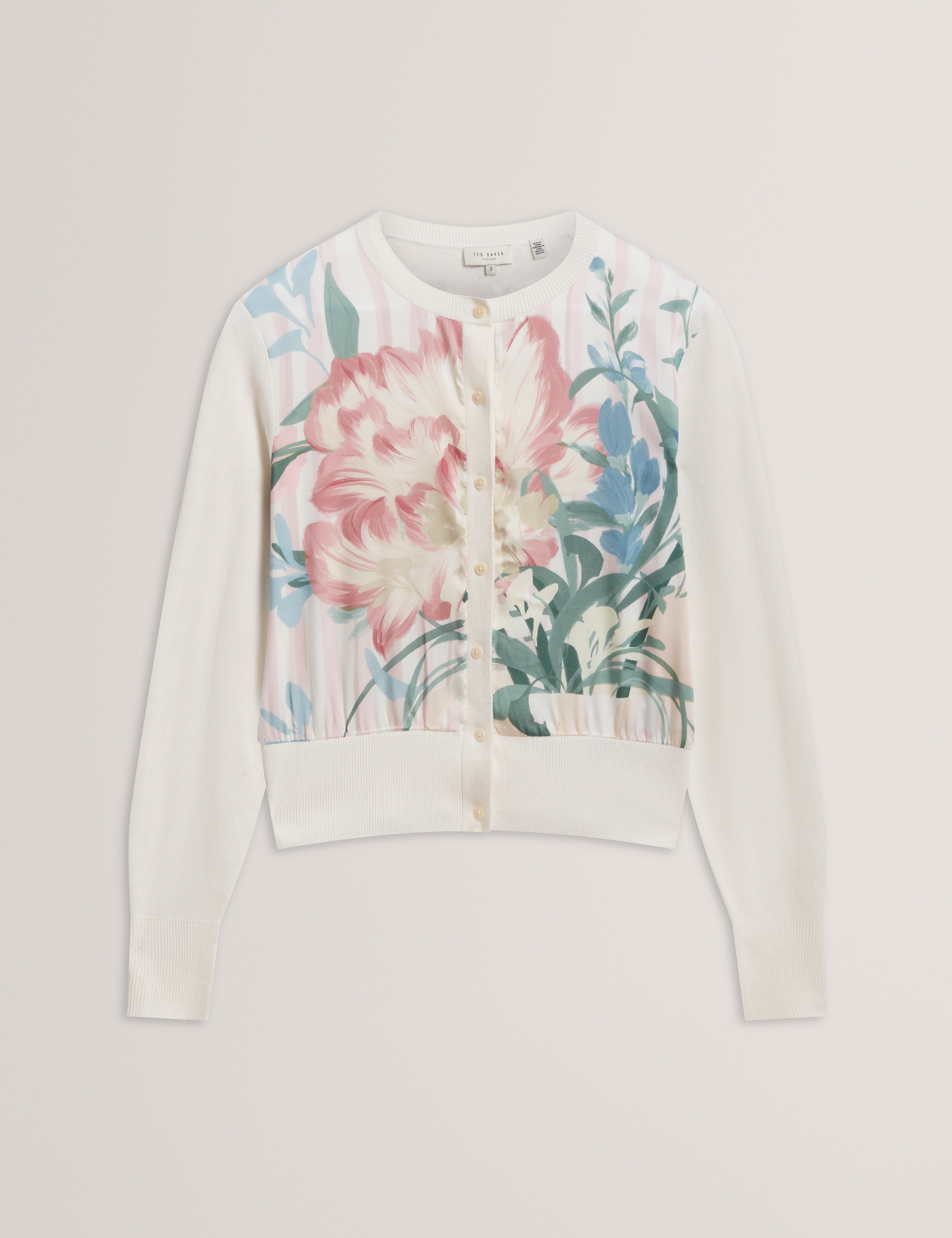 Briiar Printed Woven Front Cardigan Ivory