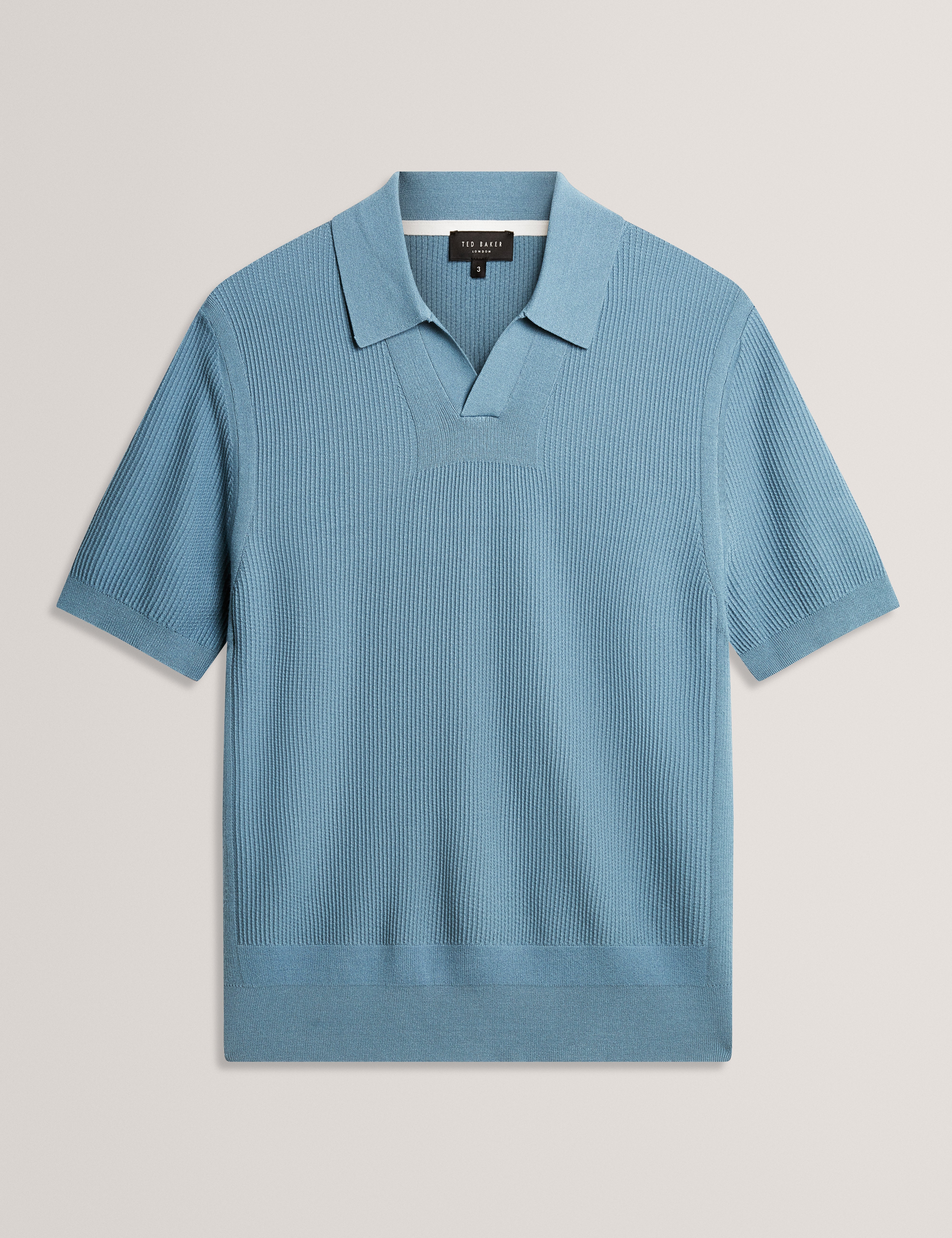 Aindrea Ss Stitch Detail Open Neck Polo Sky-Blue