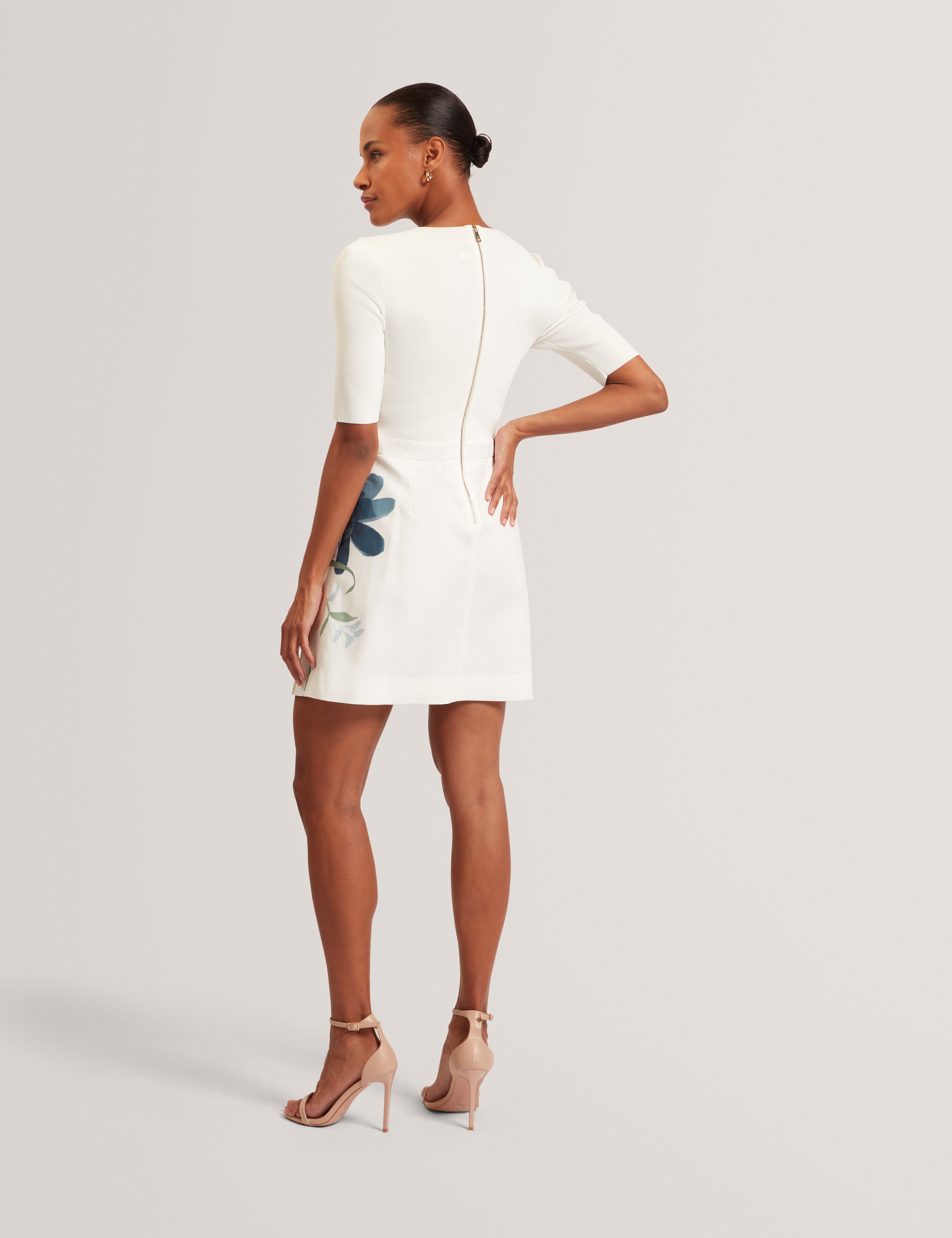 Elestre Knitted Mockable Mini Dress With Linen Ivory