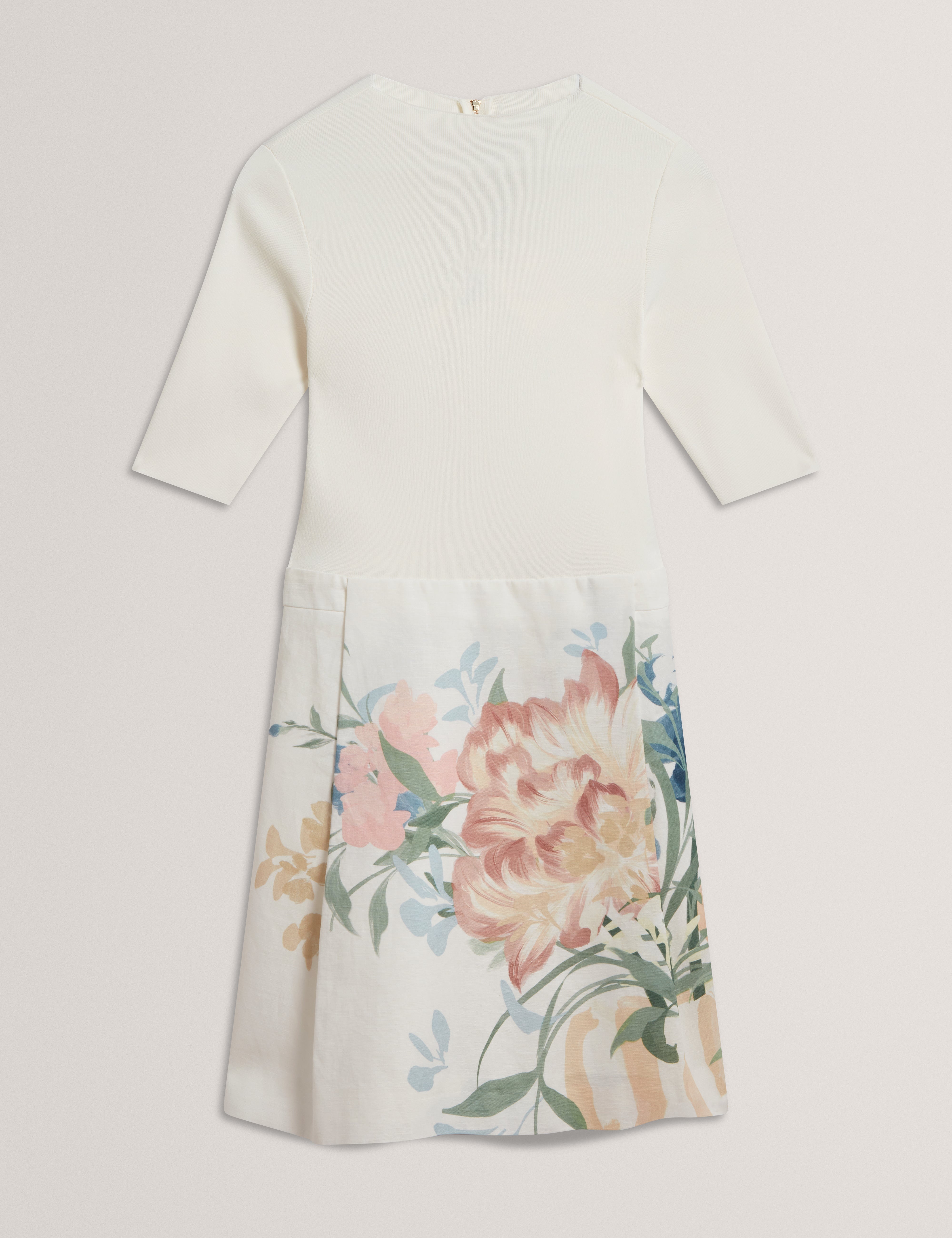 Elestre Knitted Mockable Mini Dress With Linen Ivory