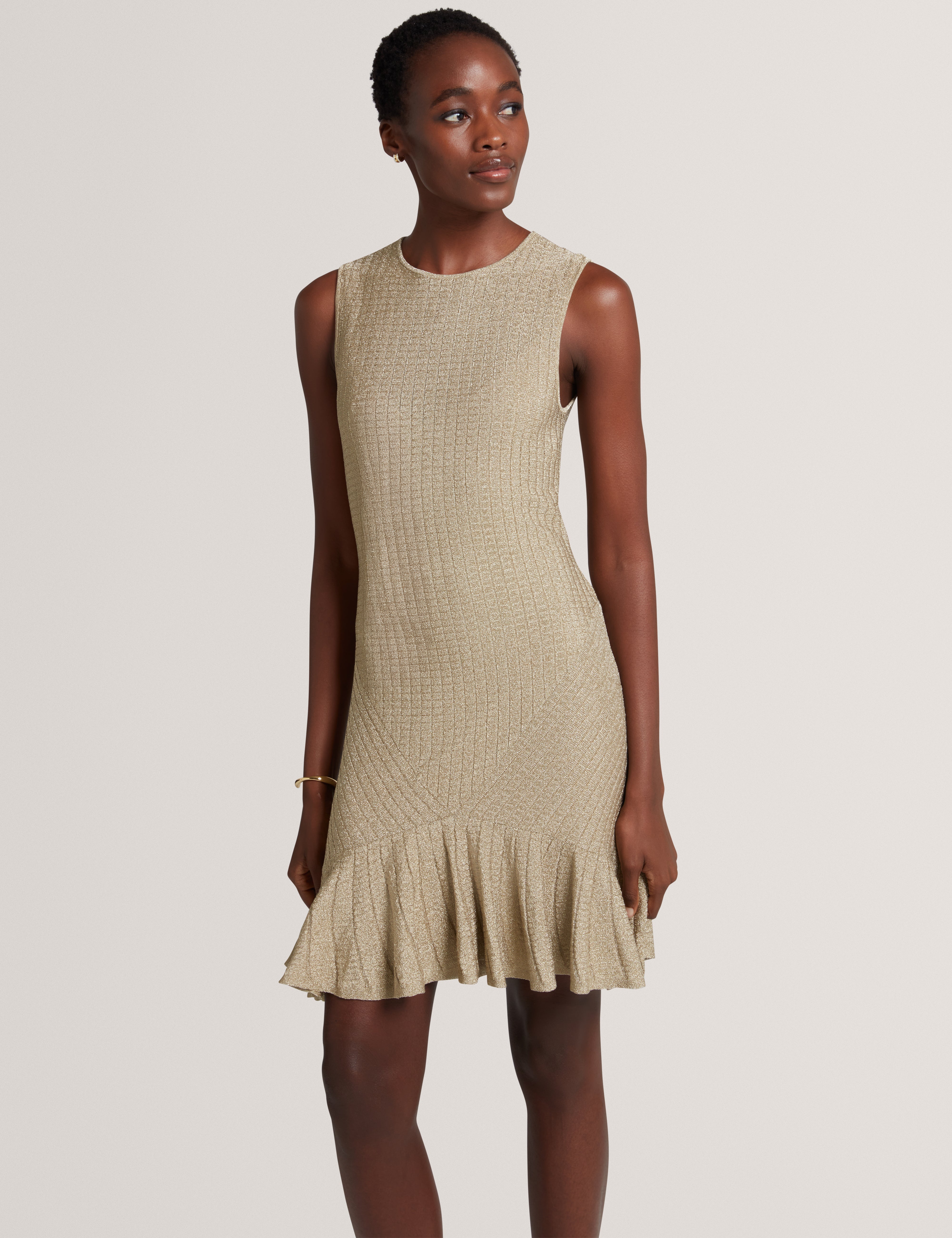 Ilima Stitch Detail Knitted Mini Dress Gold