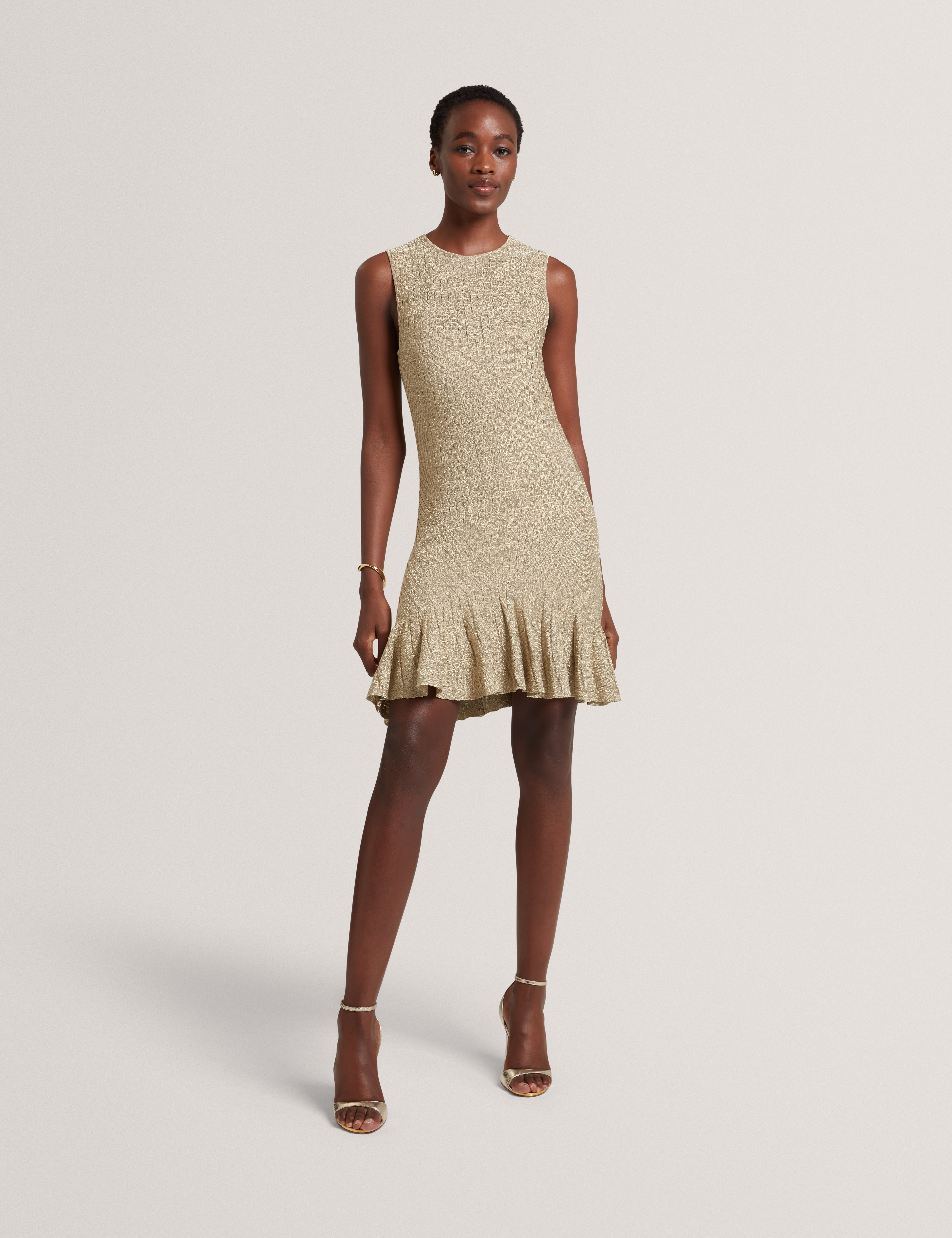 Ilima Stitch Detail Knitted Mini Dress Gold