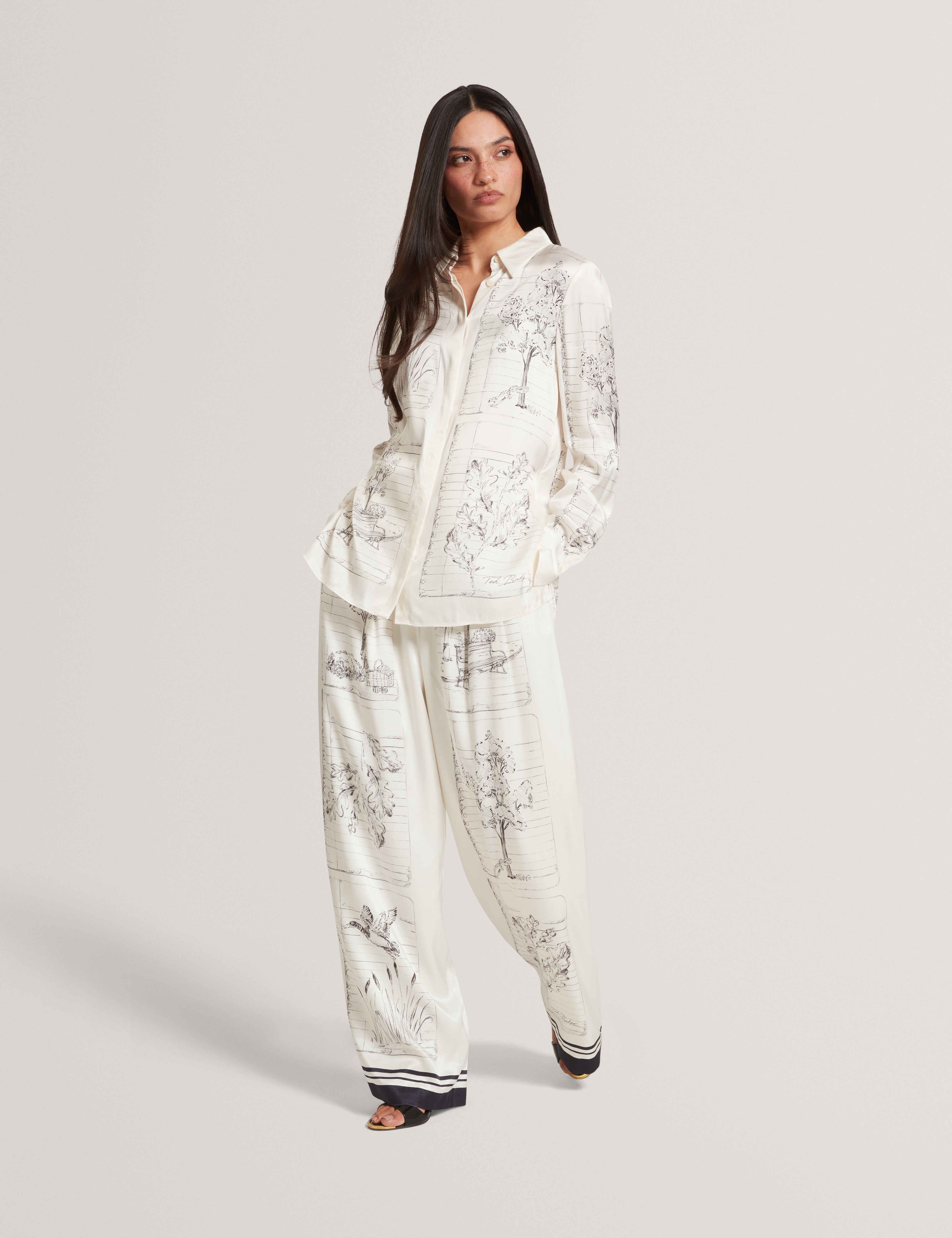 Busca Printed Wide Leg Trouser Ivory