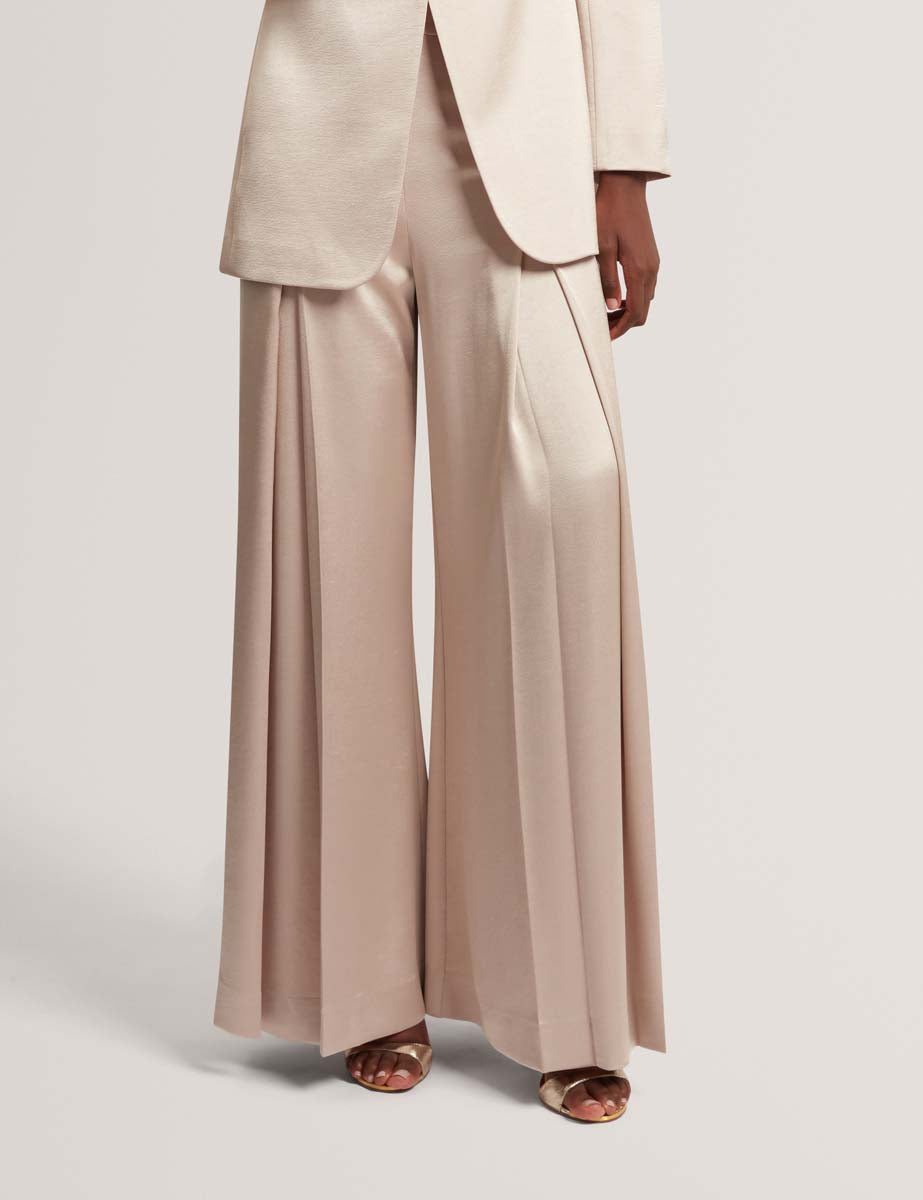 Platy Front Pleat Wide Leg Trousers Natural