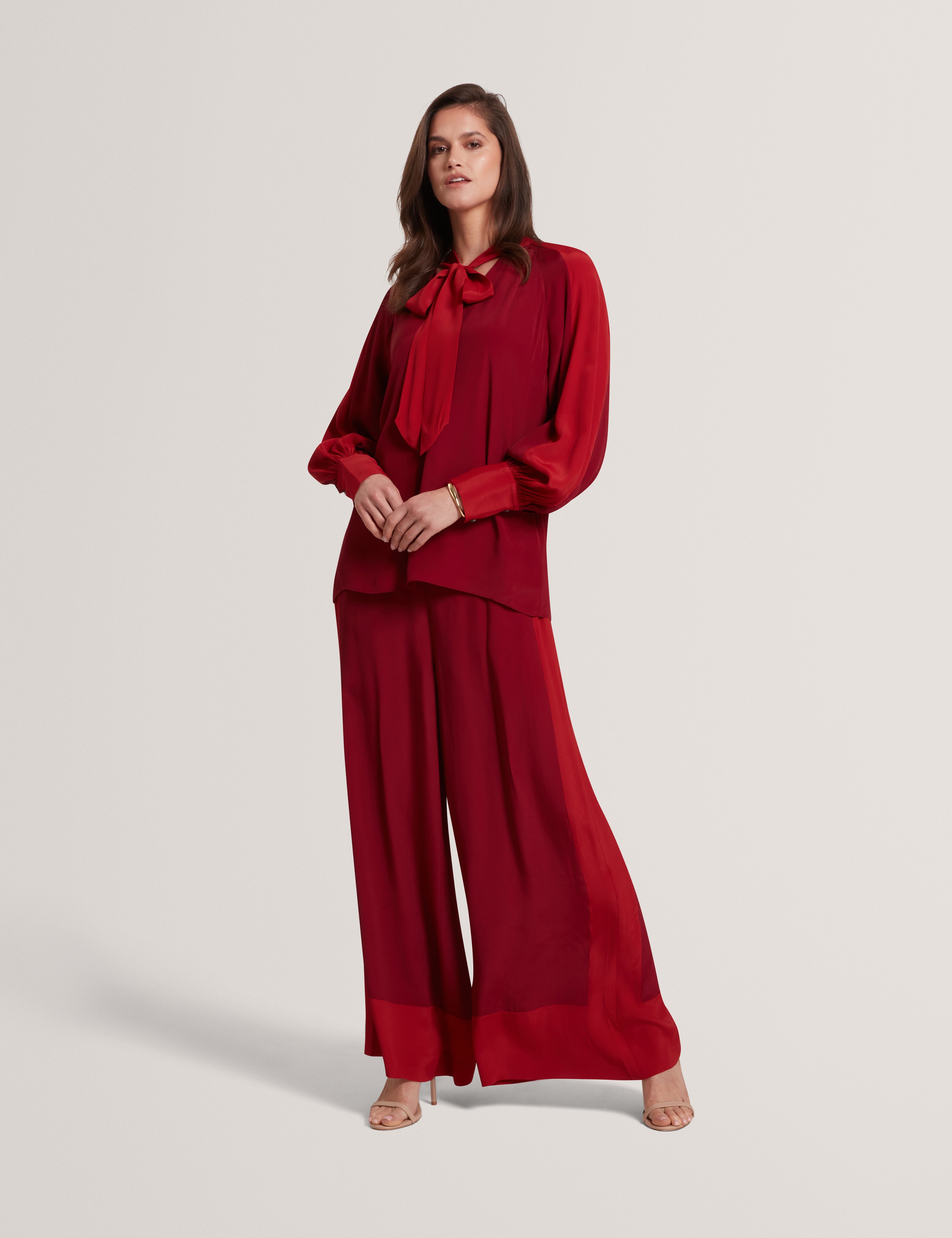 Miranna Colour Block Wide Leg Trouser Dk-Red