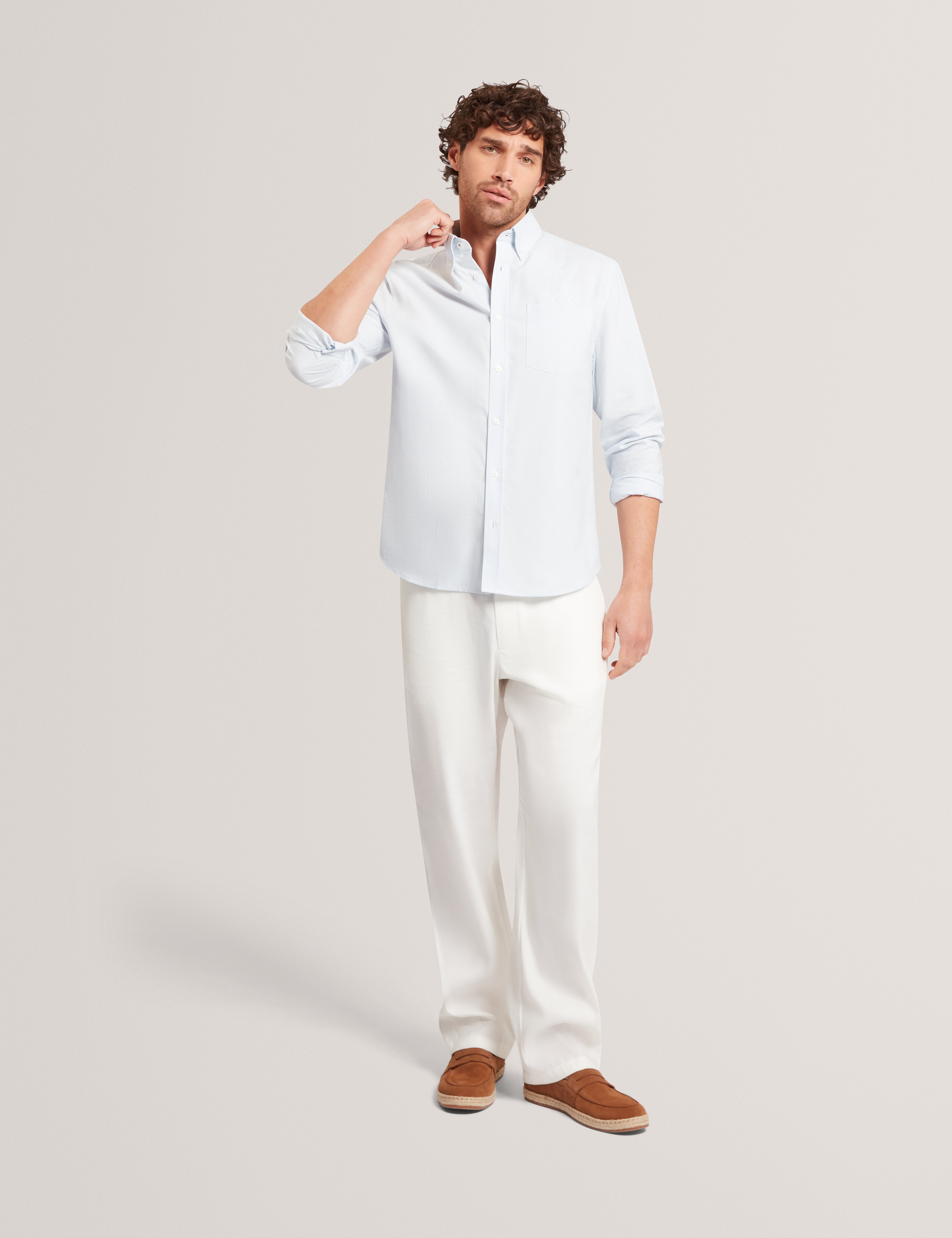 Diaby Ls Relaxed Placement Emboidered Floral Shirt Blue