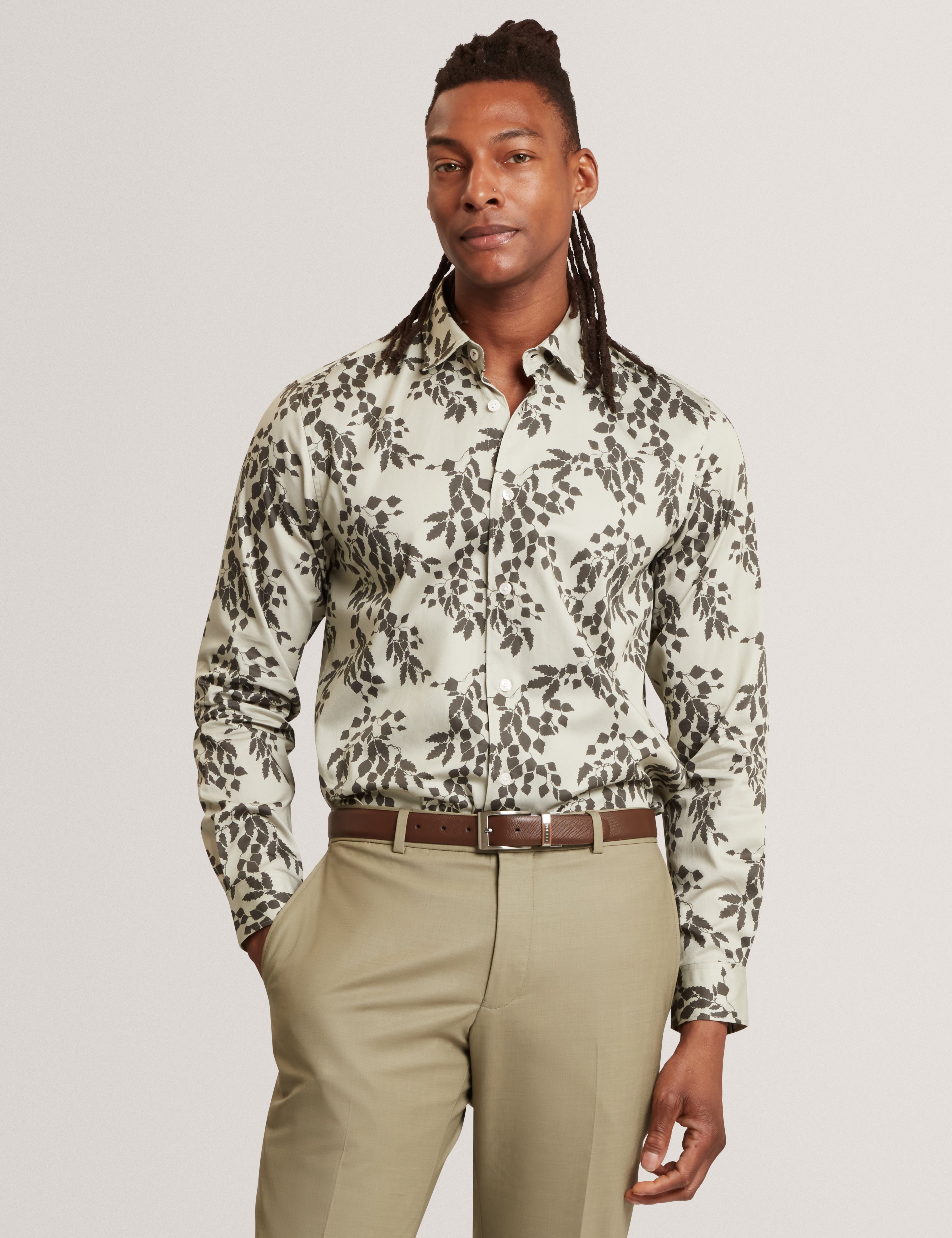 Dornan Ls Regular Shadow Leaf Print Lt-Green