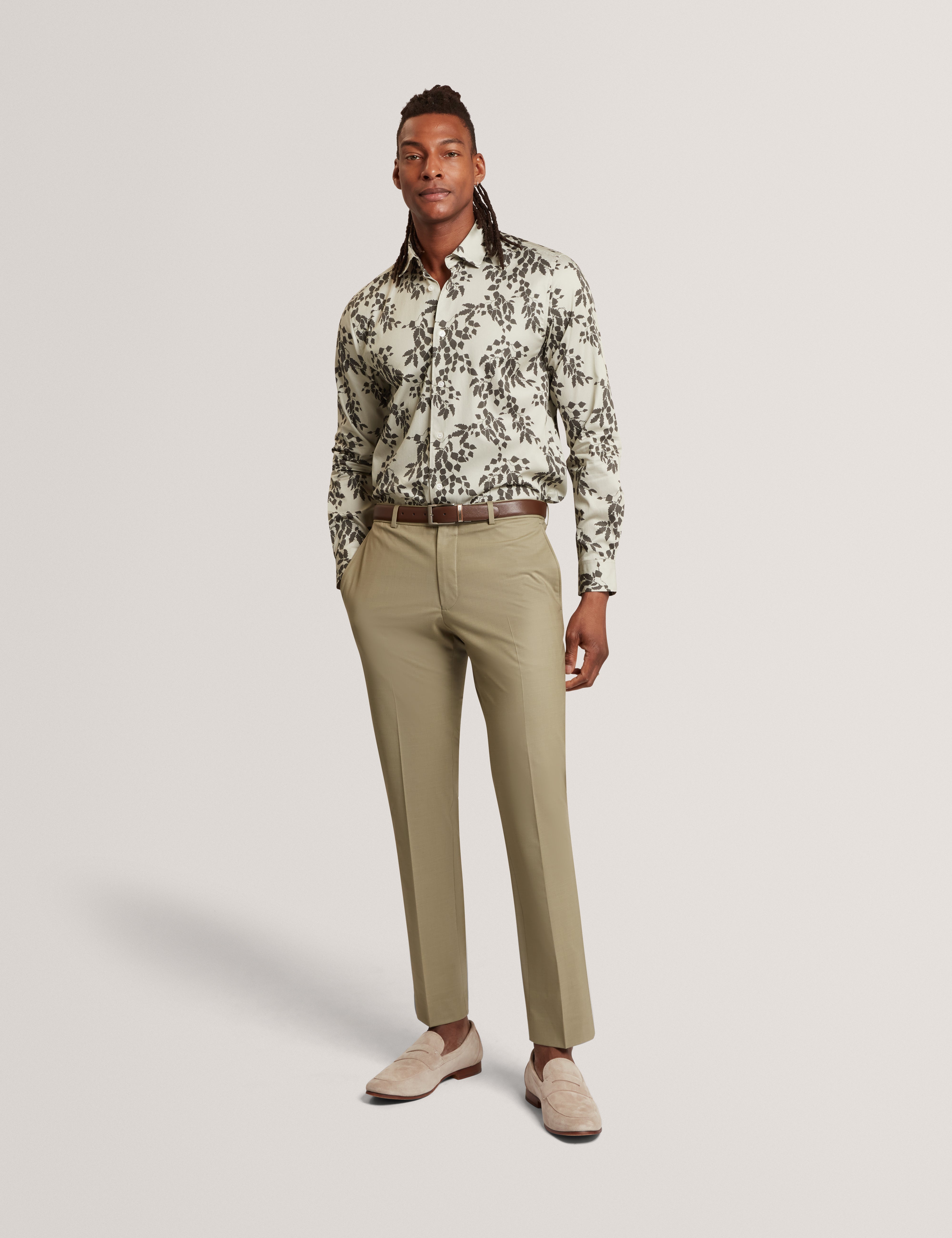 Dornan Ls Regular Shadow Leaf Print Lt-Green