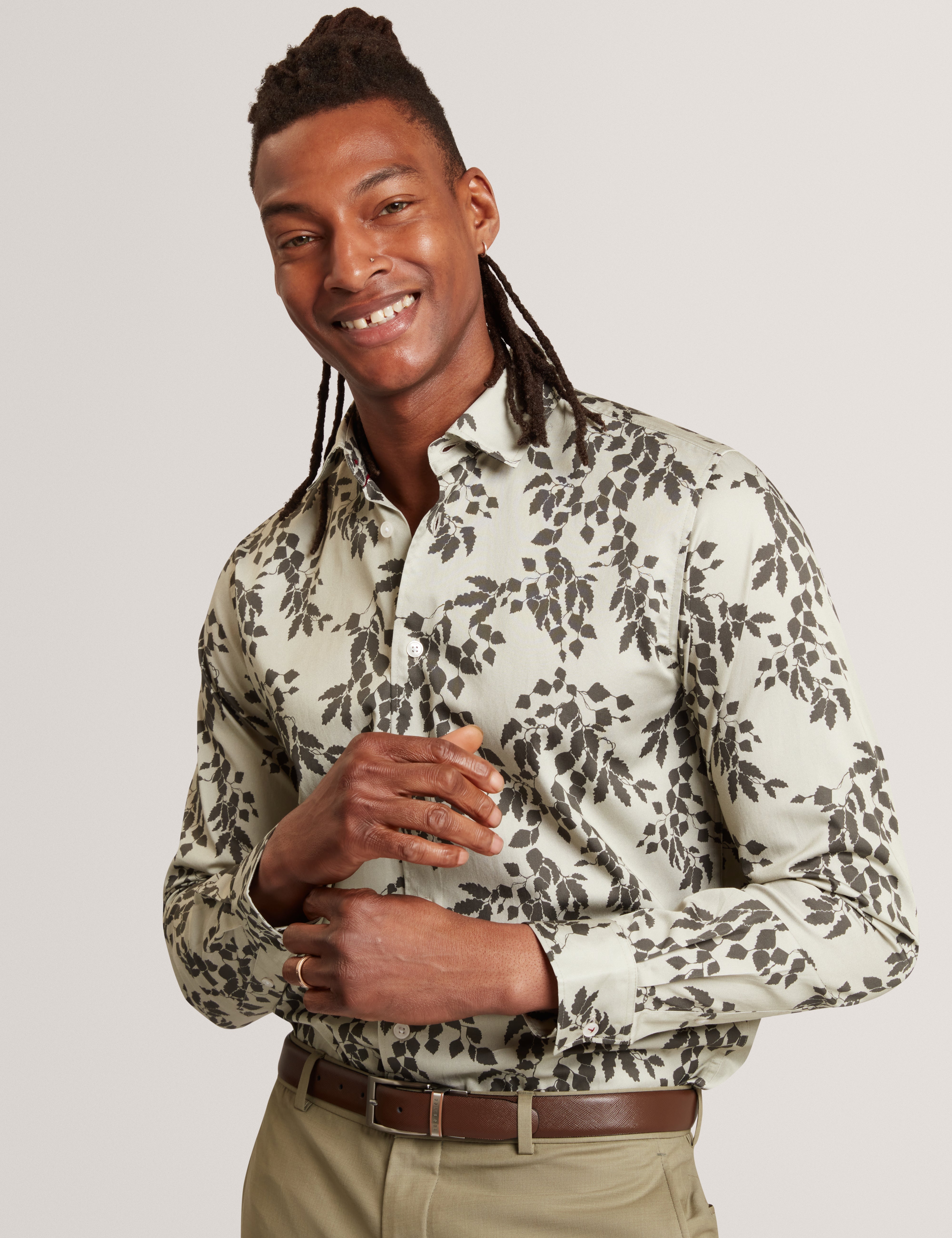 Dornan Ls Regular Shadow Leaf Print Lt-Green