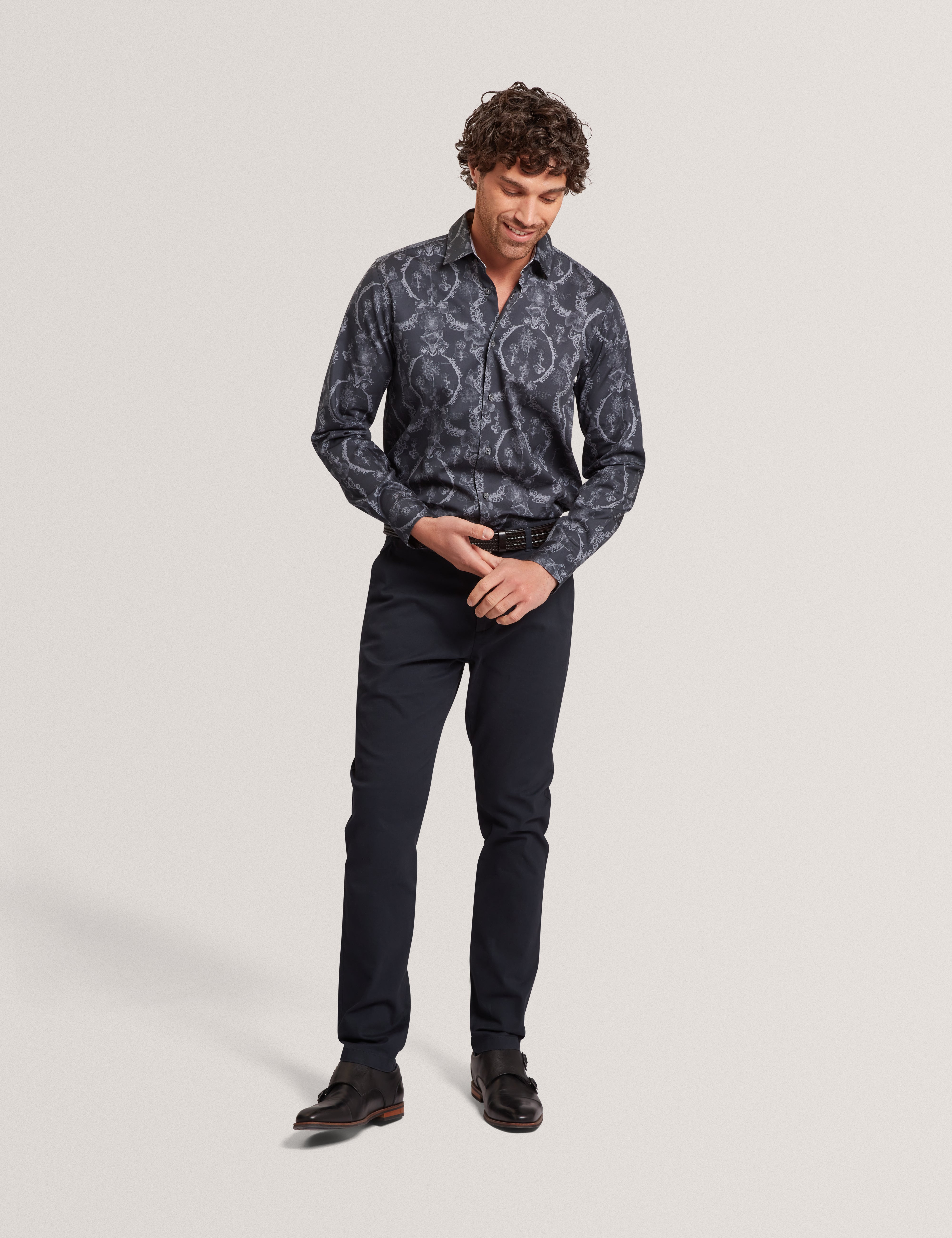 Baddley Ls Regular Lace Print Shirt Navy