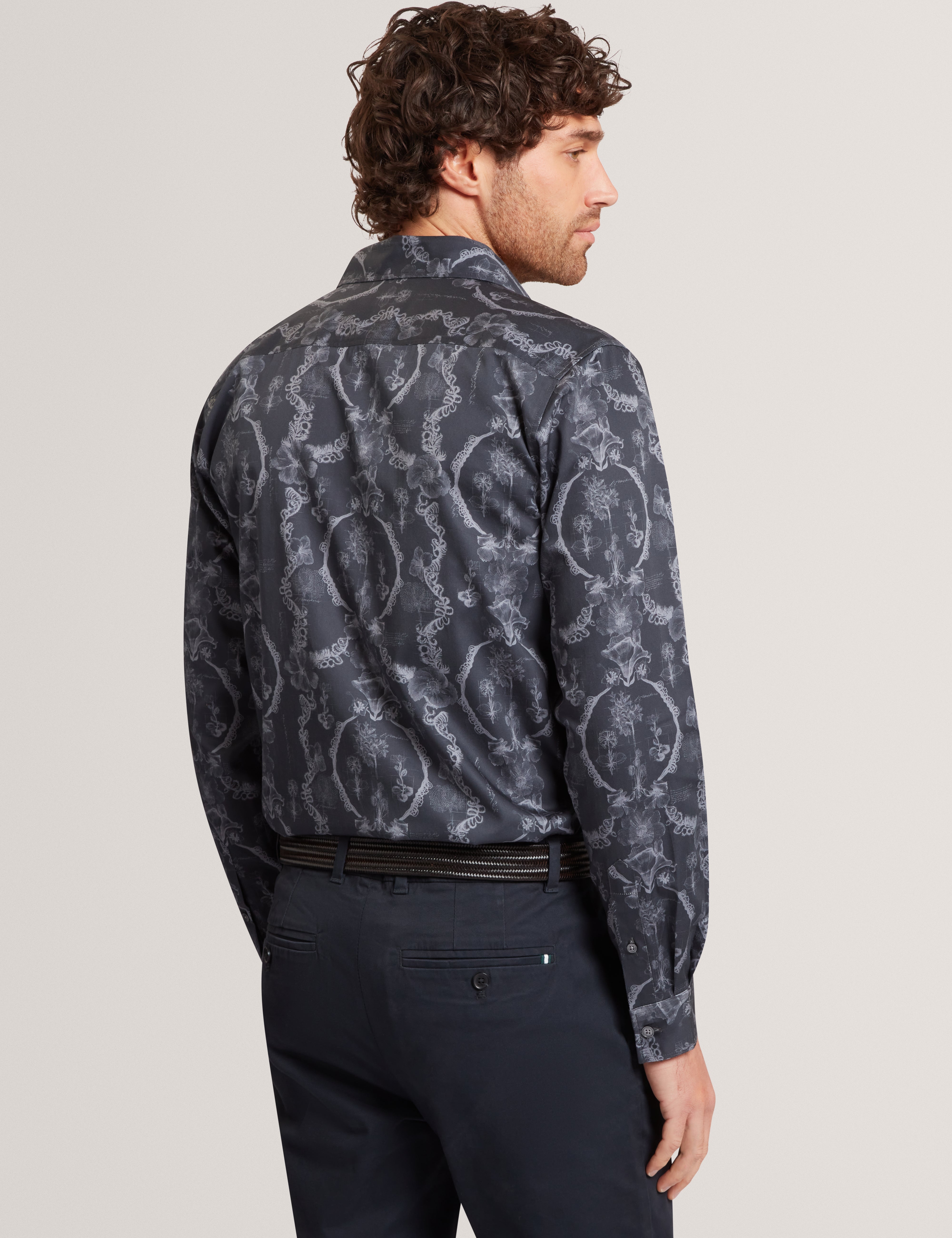 Baddley Ls Regular Lace Print Shirt Navy